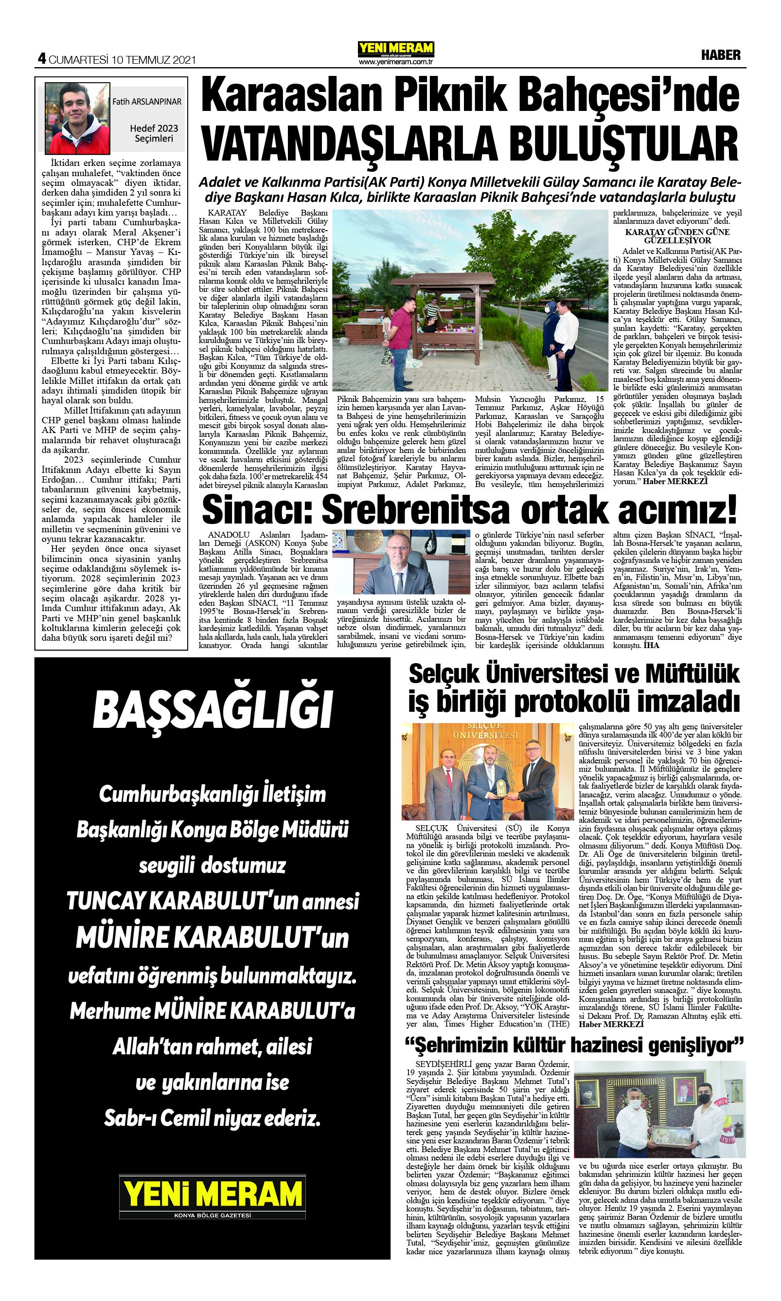 10 Temmuz 2021 Yeni Meram Gazetesi