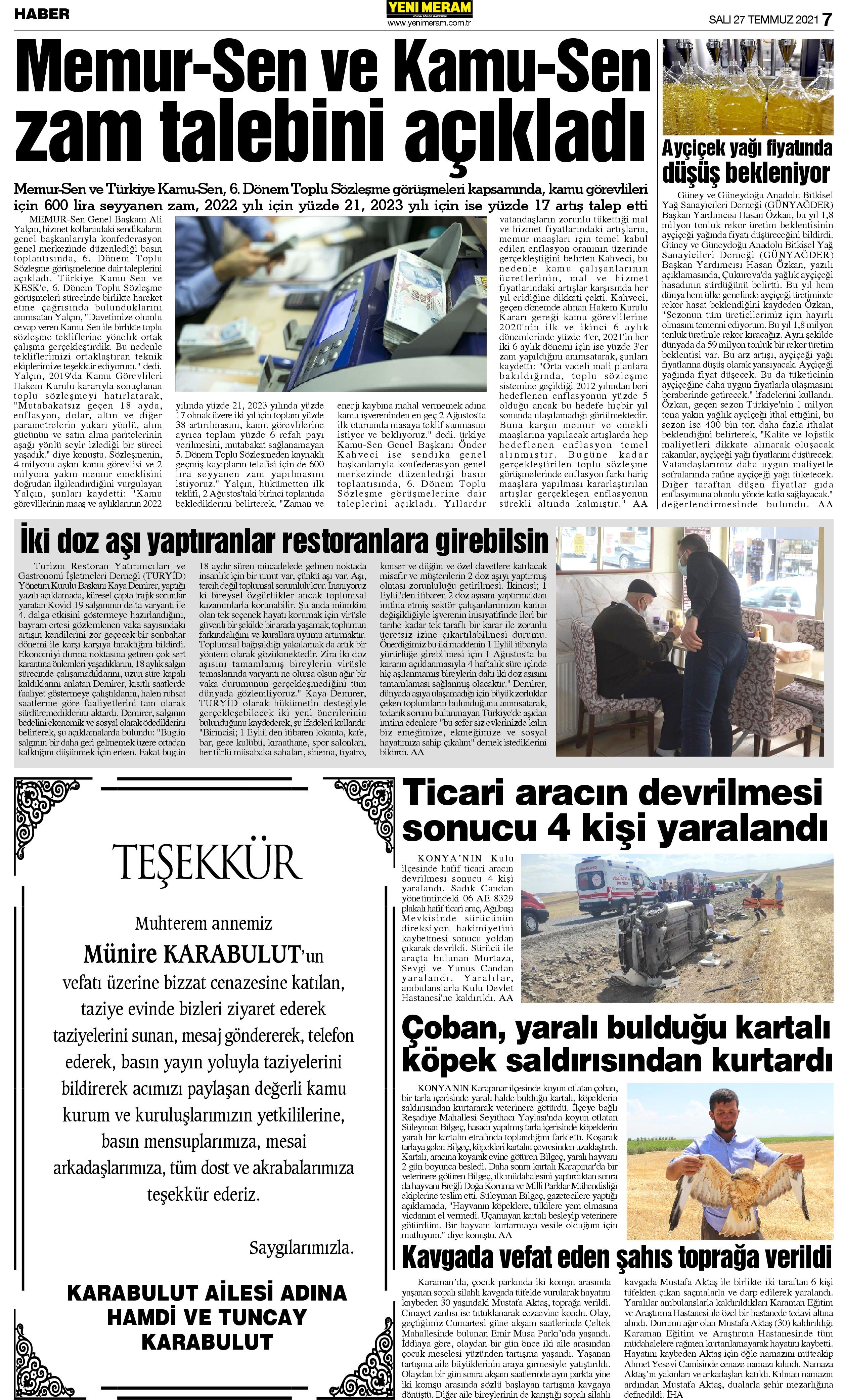 27 Temmuz 2021 Yeni Meram Gazetesi