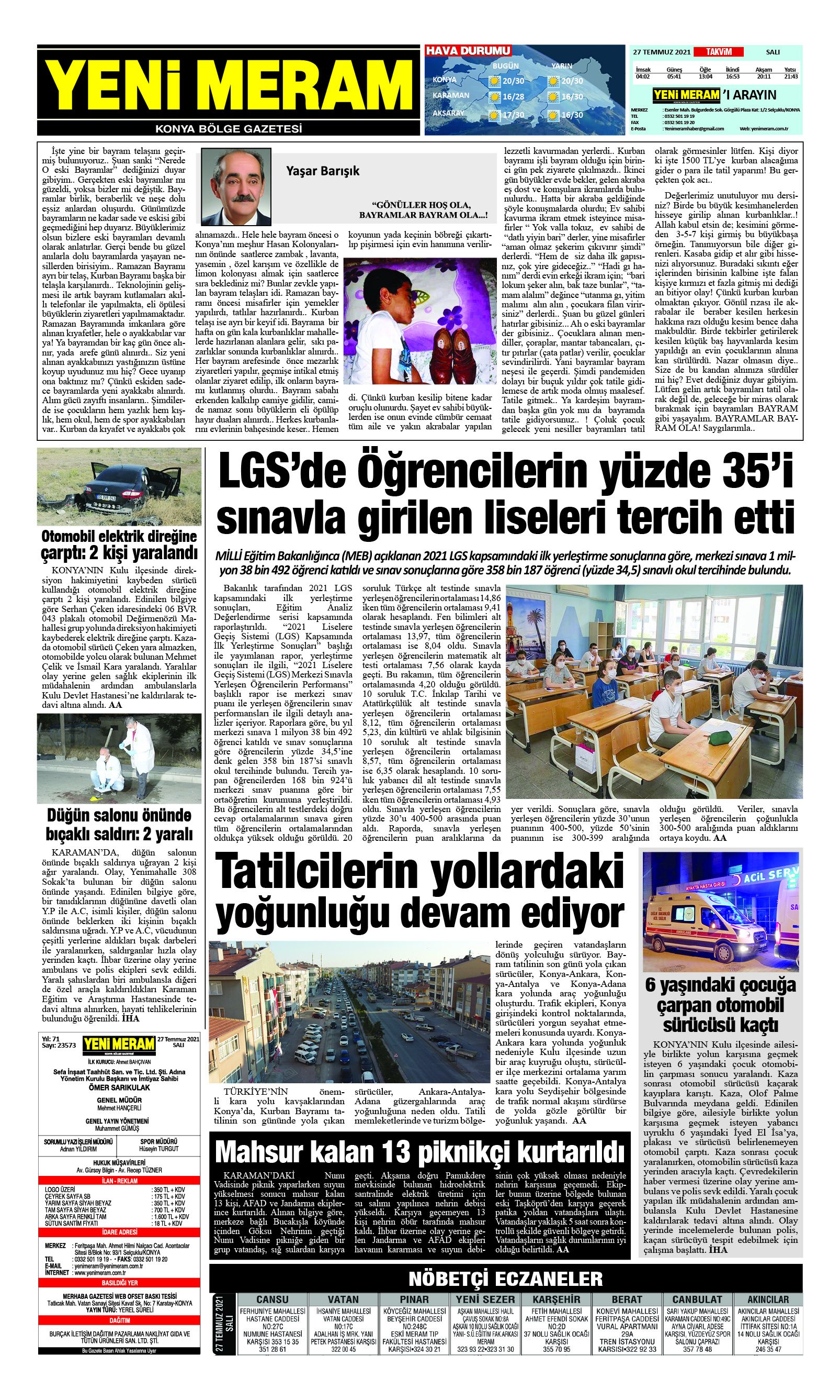 27 Temmuz 2021 Yeni Meram Gazetesi