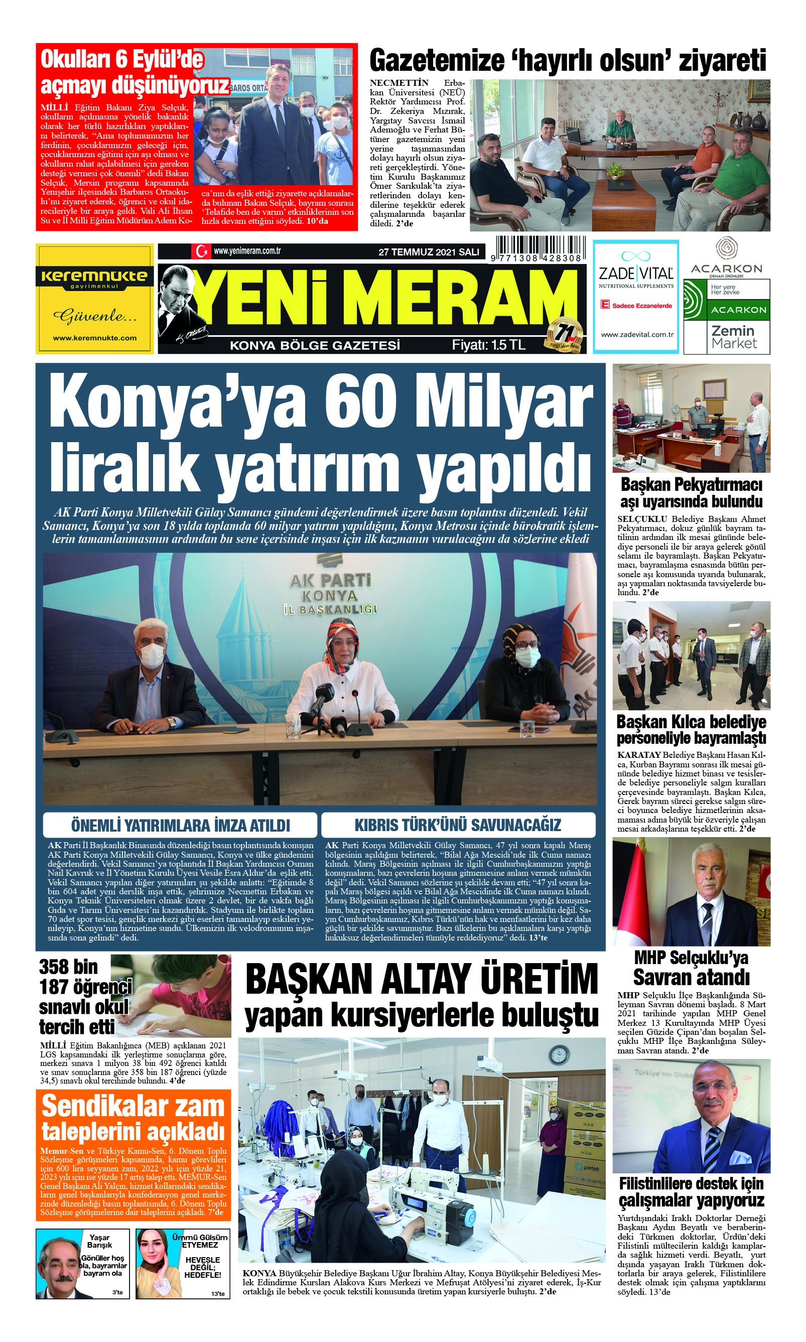 27 Temmuz 2021 Yeni Meram Gazetesi