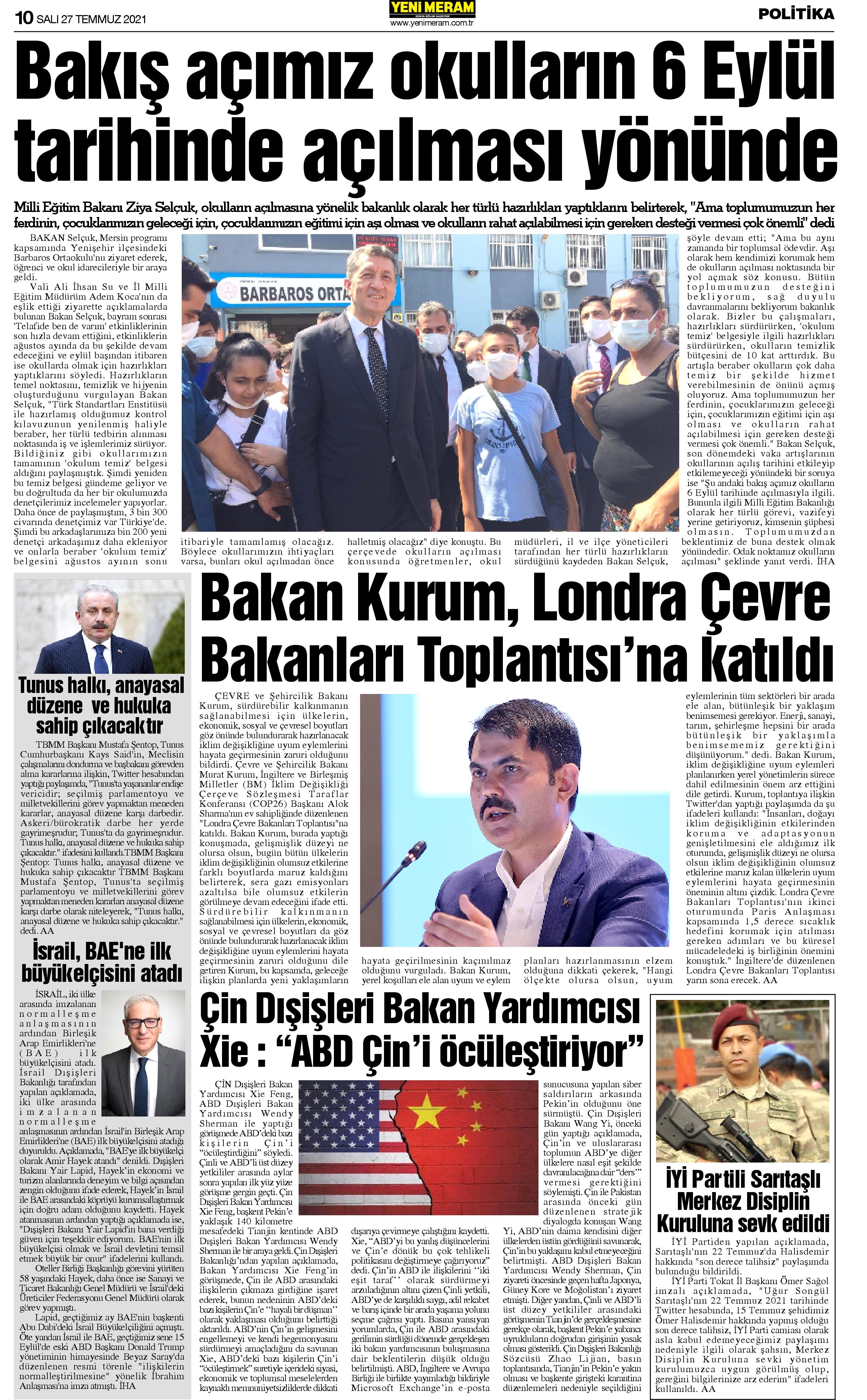 27 Temmuz 2021 Yeni Meram Gazetesi