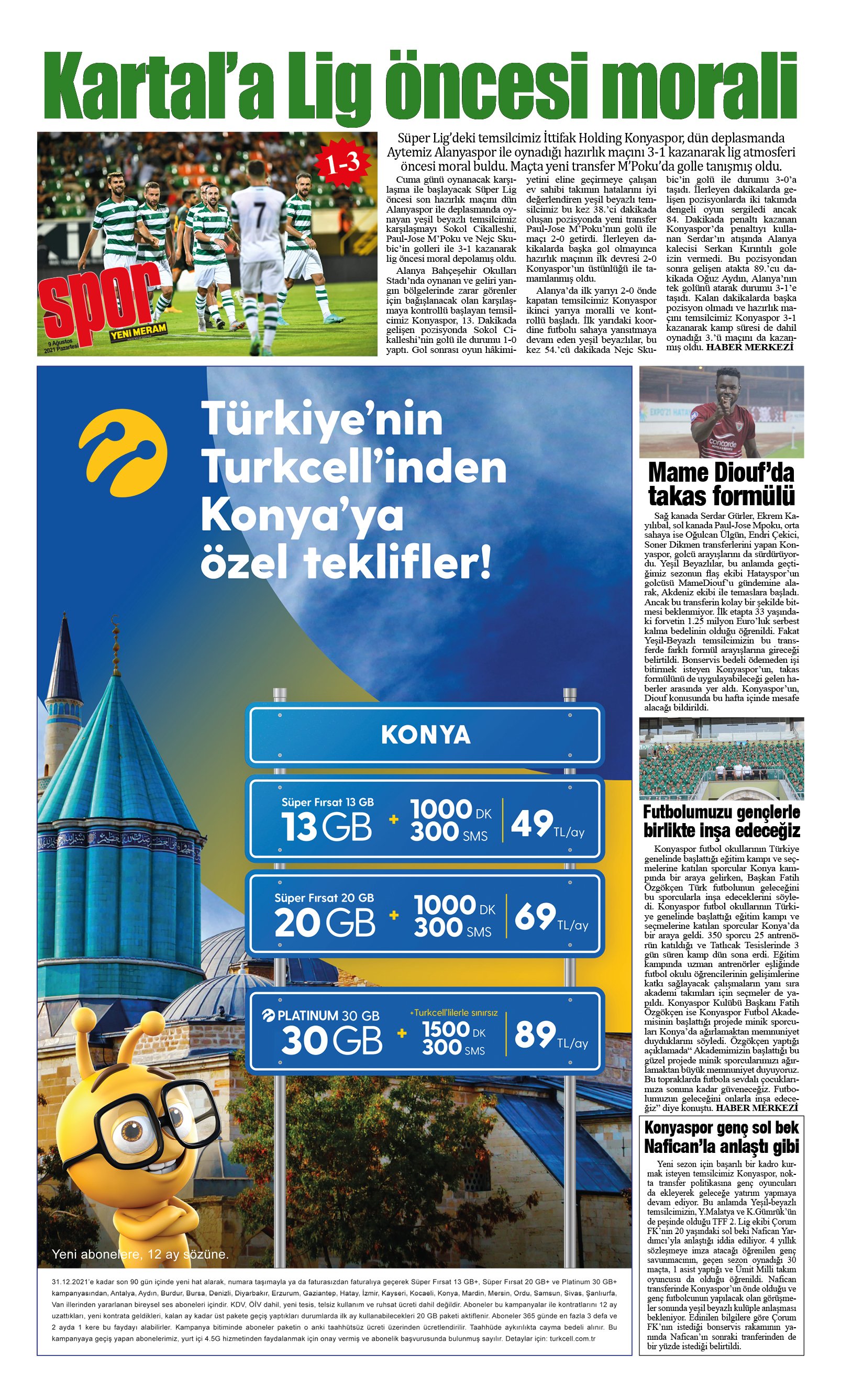 9 Ağustos 2021 Yeni Meram Gazetesi