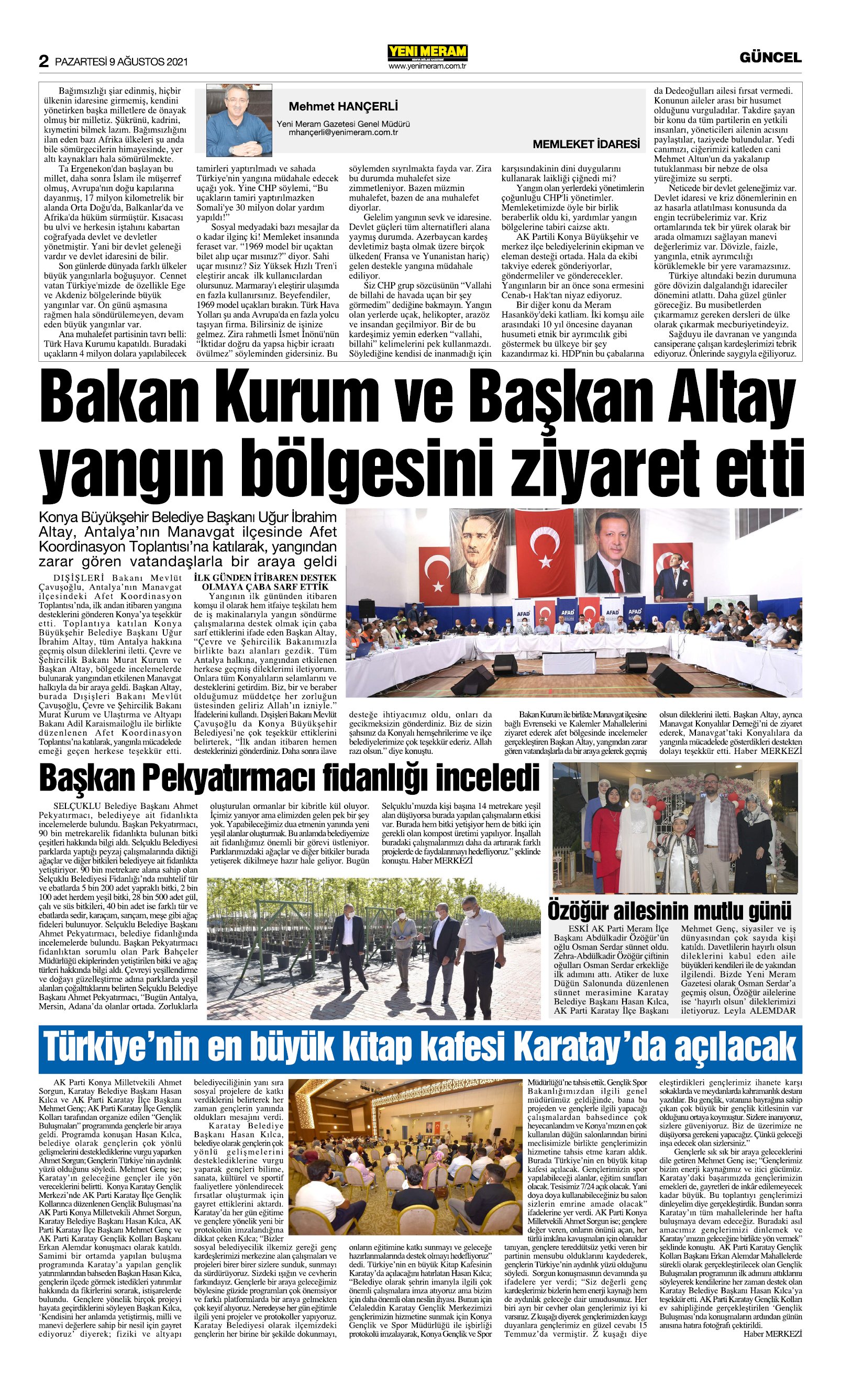 9 Ağustos 2021 Yeni Meram Gazetesi