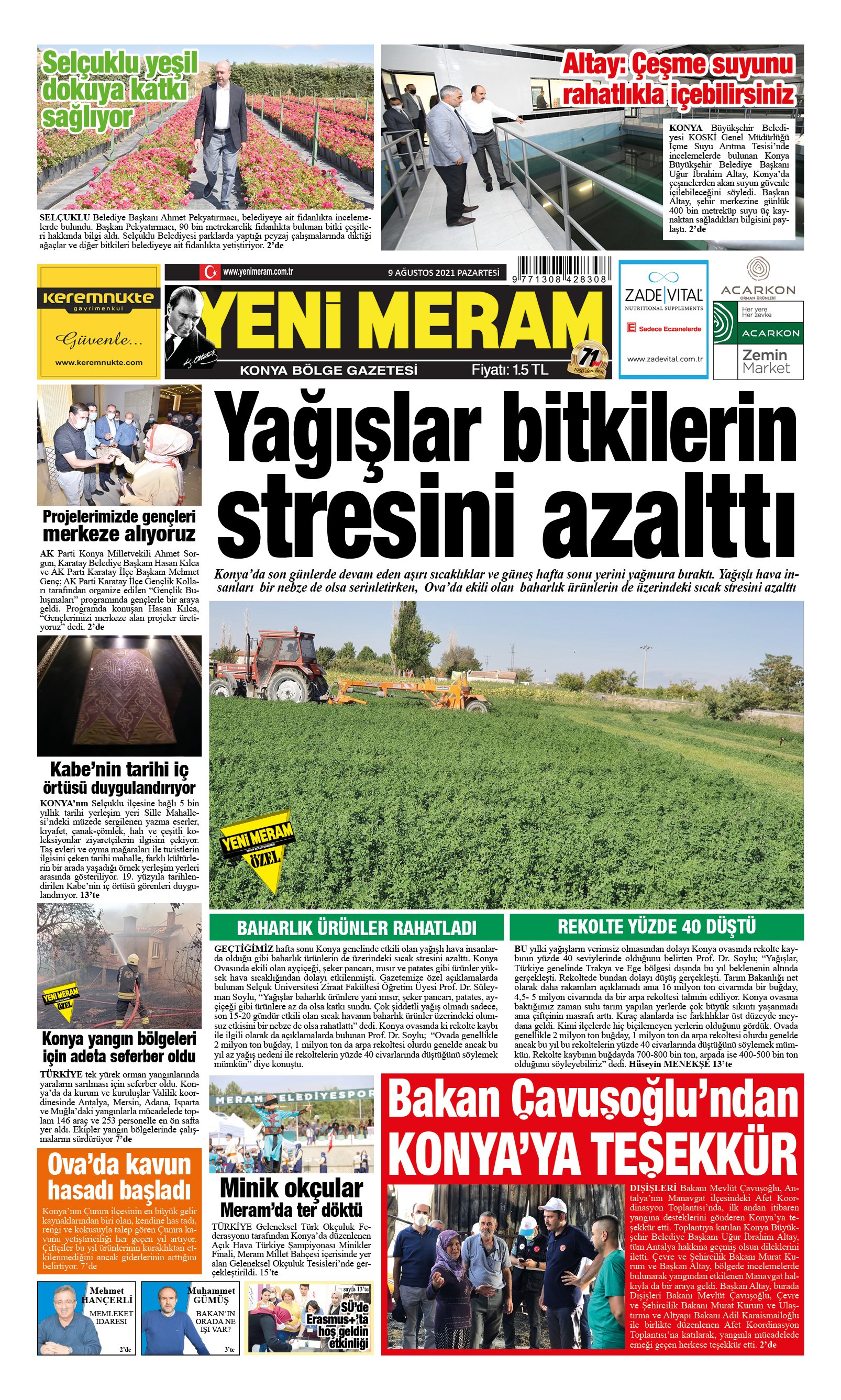 9 Ağustos 2021 Yeni Meram Gazetesi