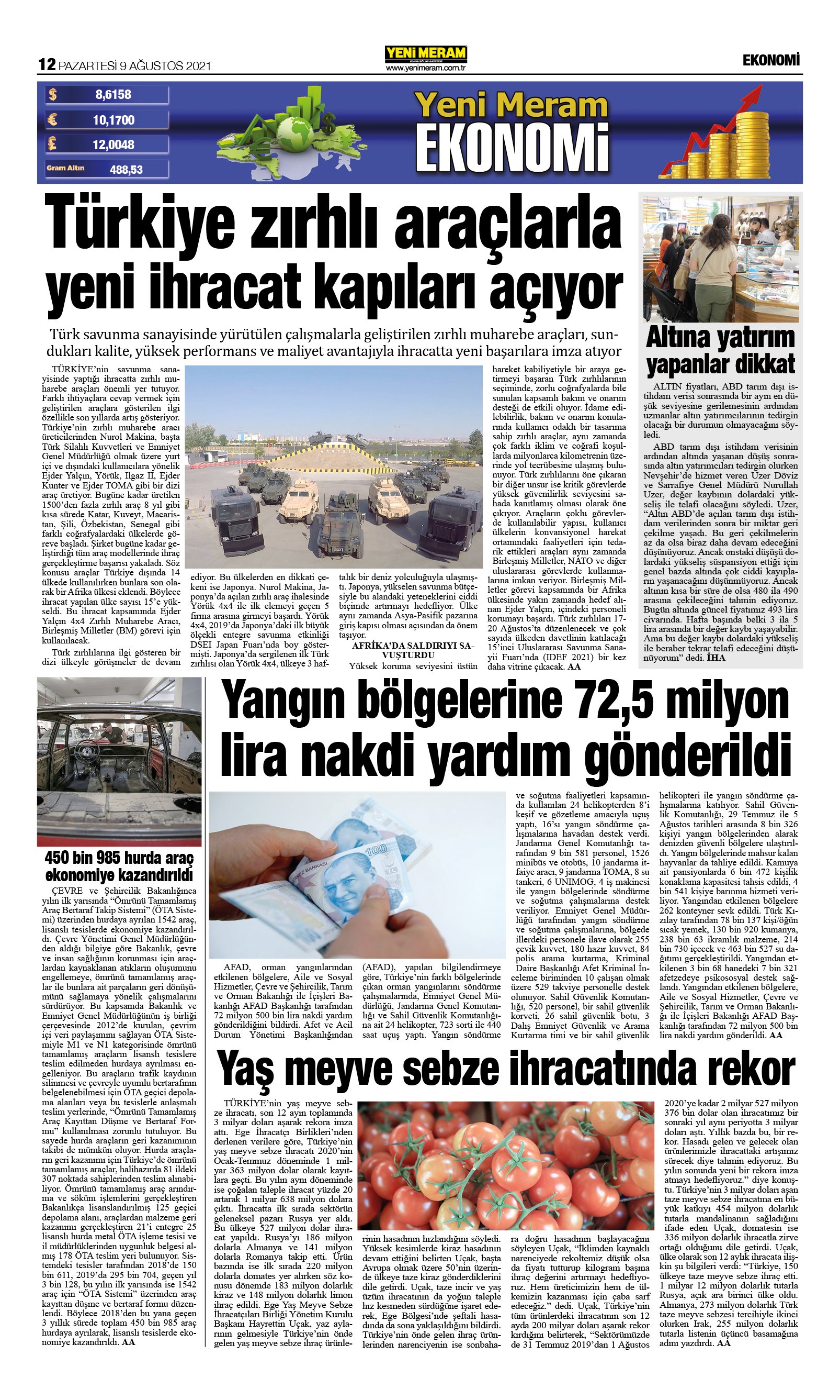 9 Ağustos 2021 Yeni Meram Gazetesi