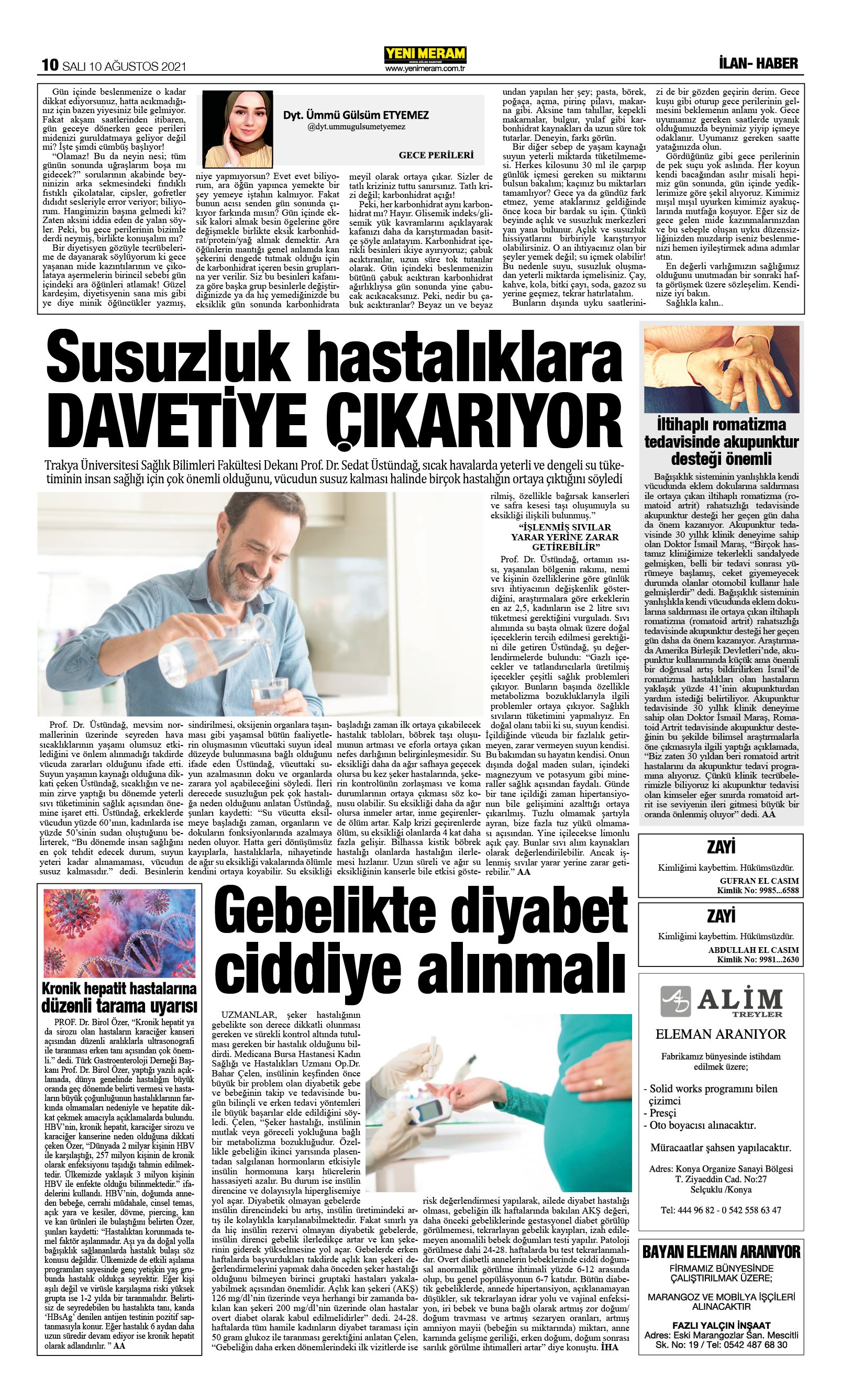 10 Ağustos 2021 Yeni Meram Gazetesi
