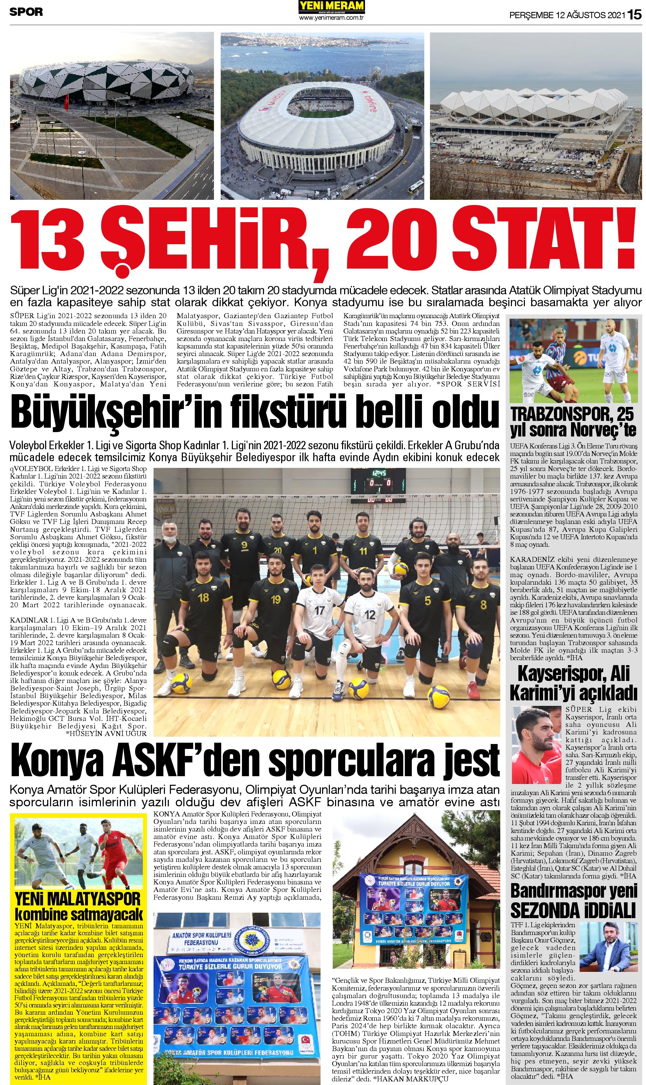 12 Ağustos 2021 Yeni Meram Gazetesi
