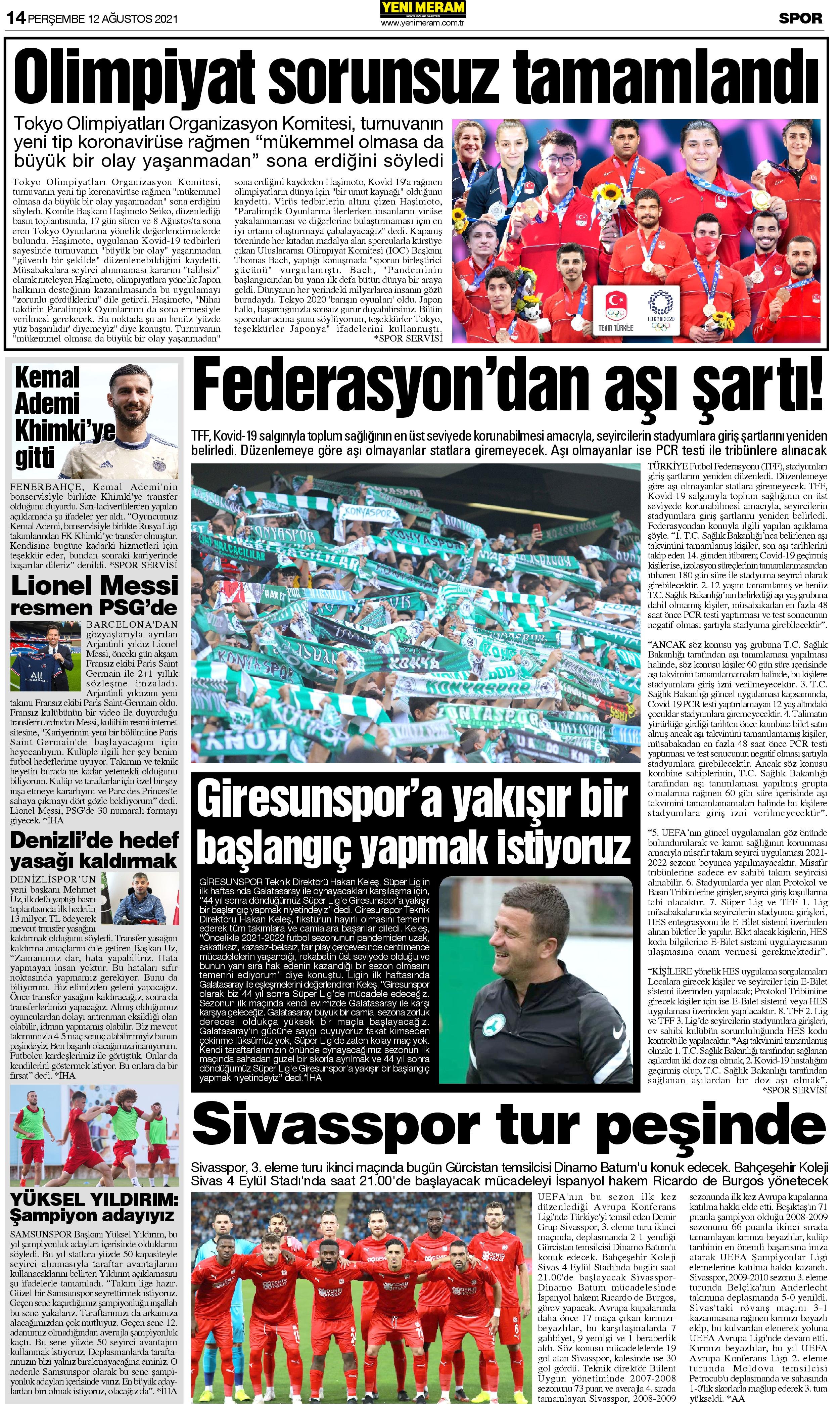 12 Ağustos 2021 Yeni Meram Gazetesi
