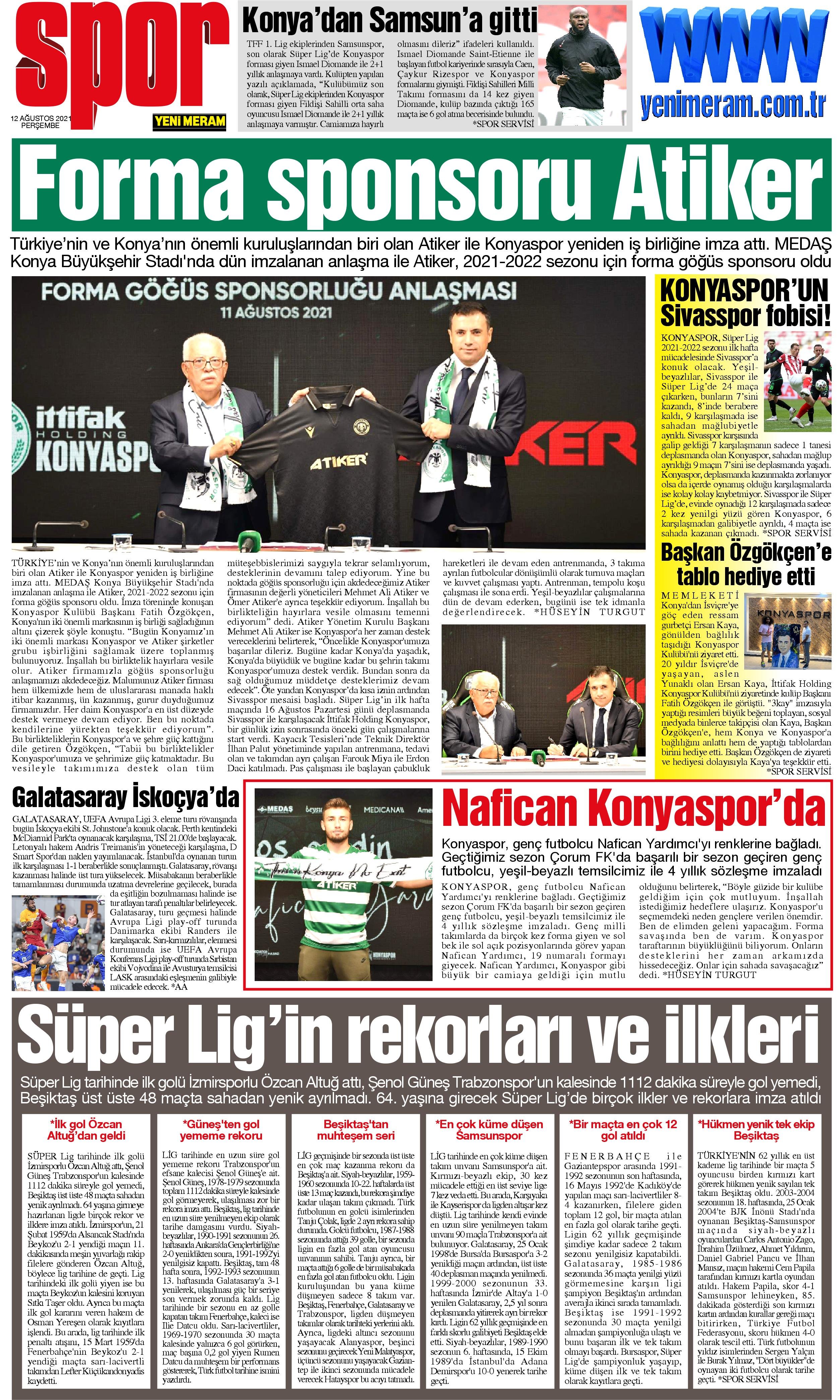 12 Ağustos 2021 Yeni Meram Gazetesi
