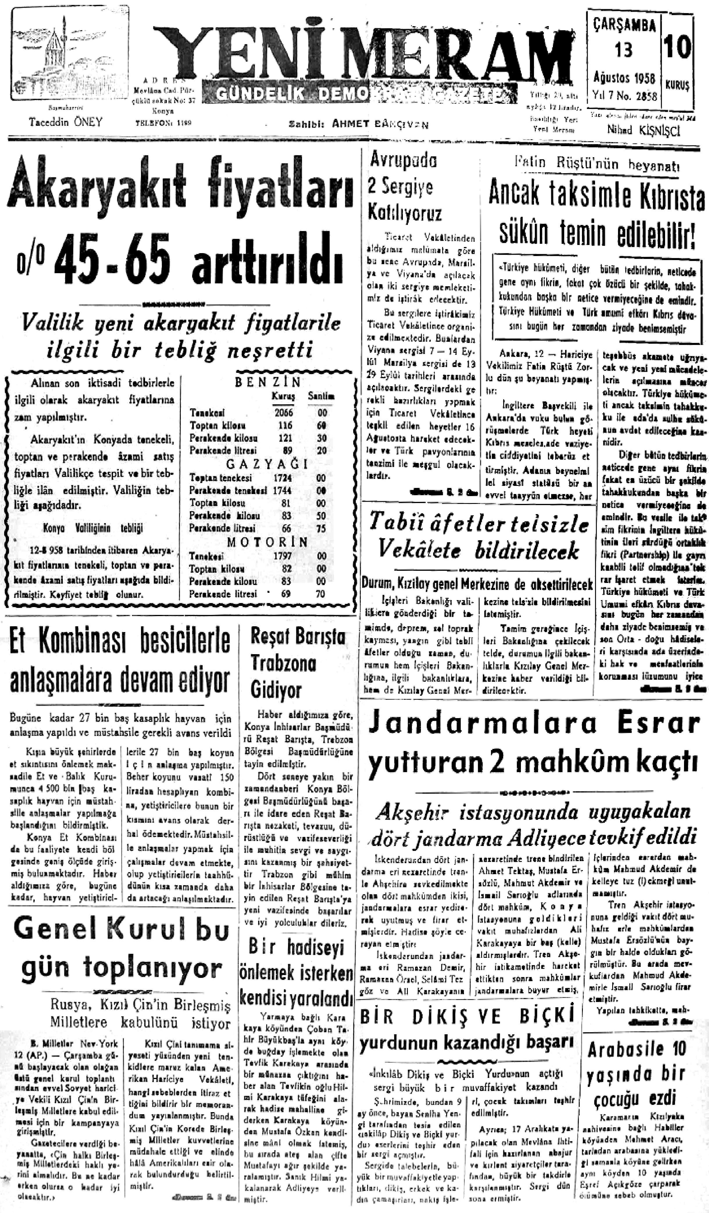 13 Ağustos 2021 Yeni Meram Gazetesi
