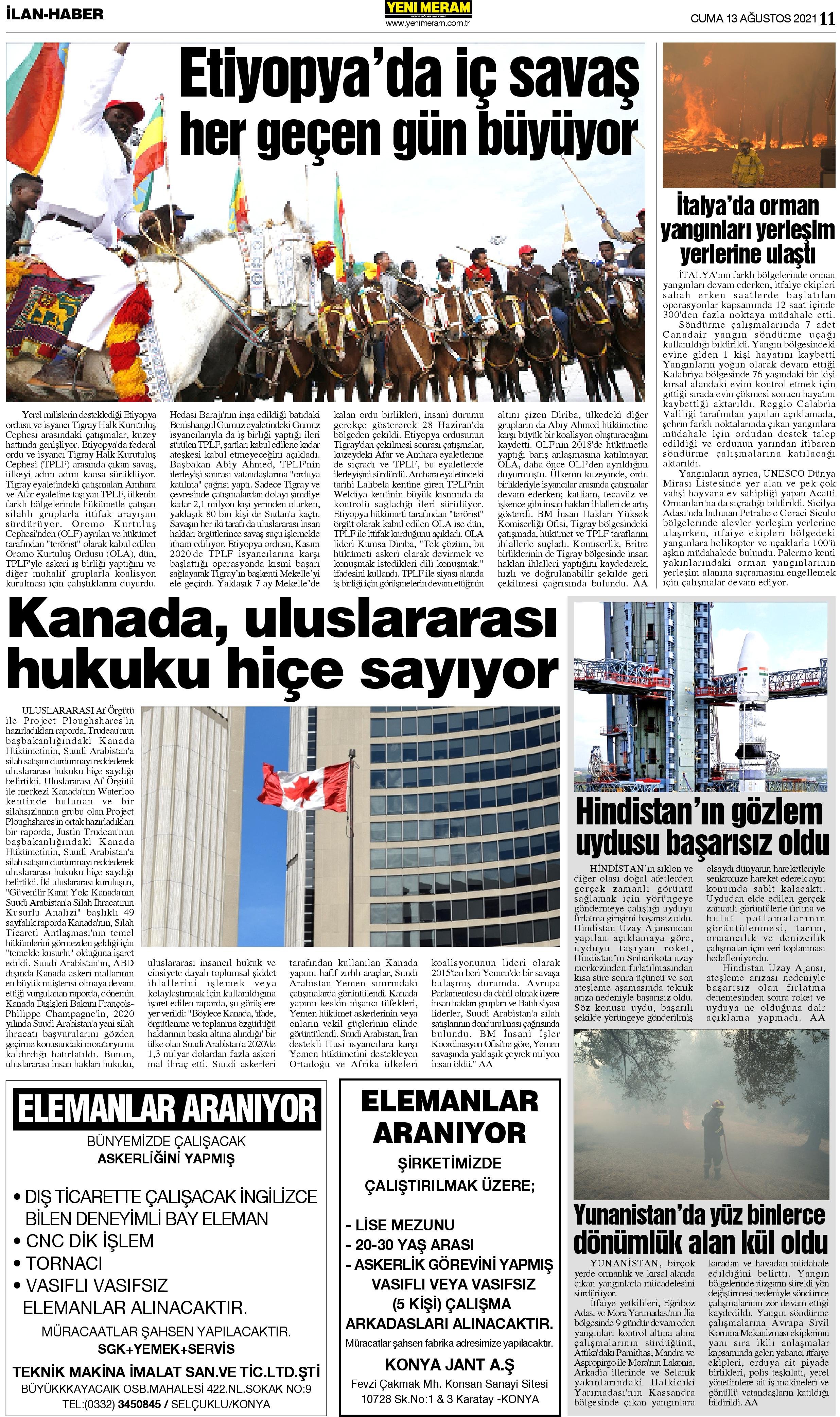 13 Ağustos 2021 Yeni Meram Gazetesi
