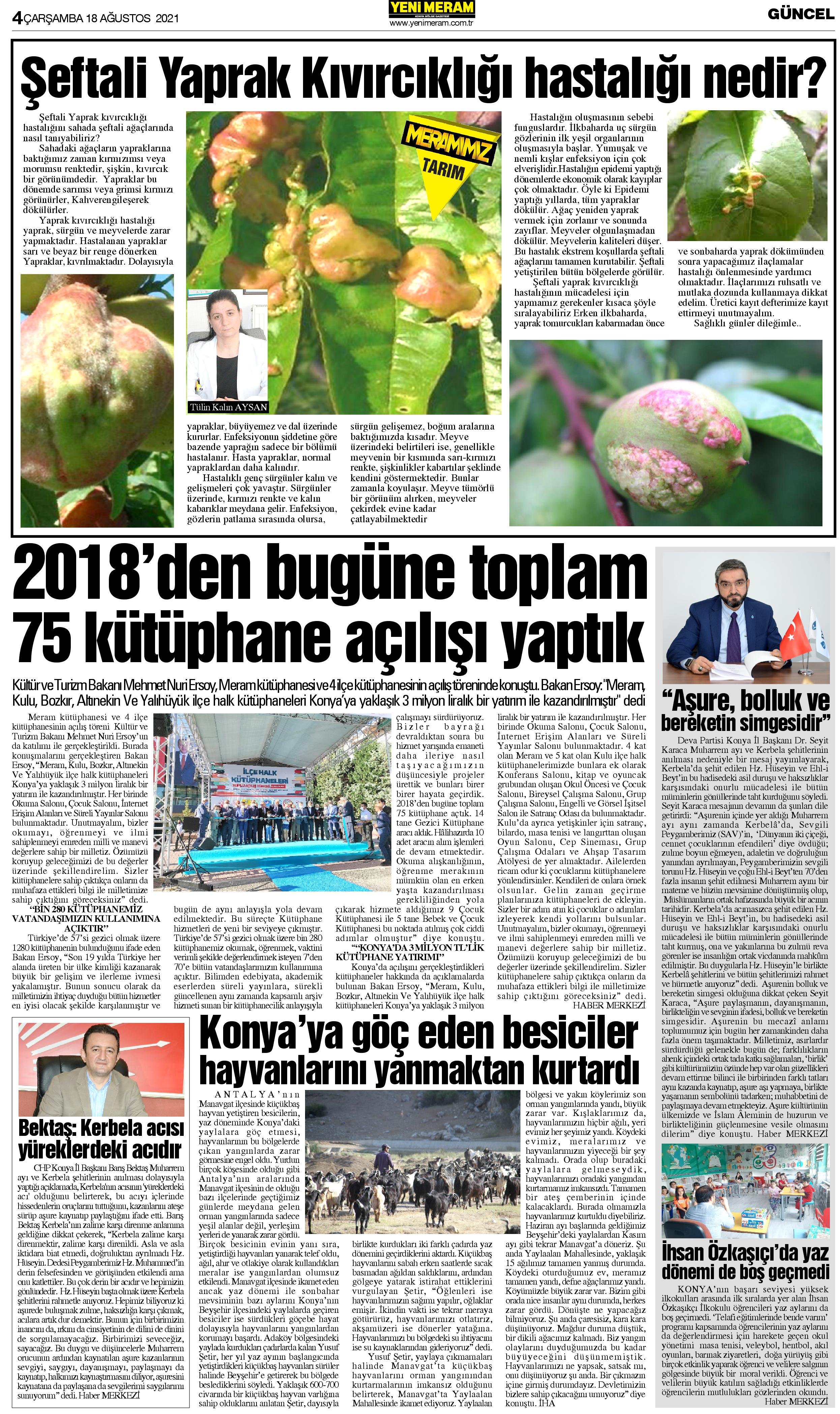 18 Ağustos 2021 Yeni Meram Gazetesi