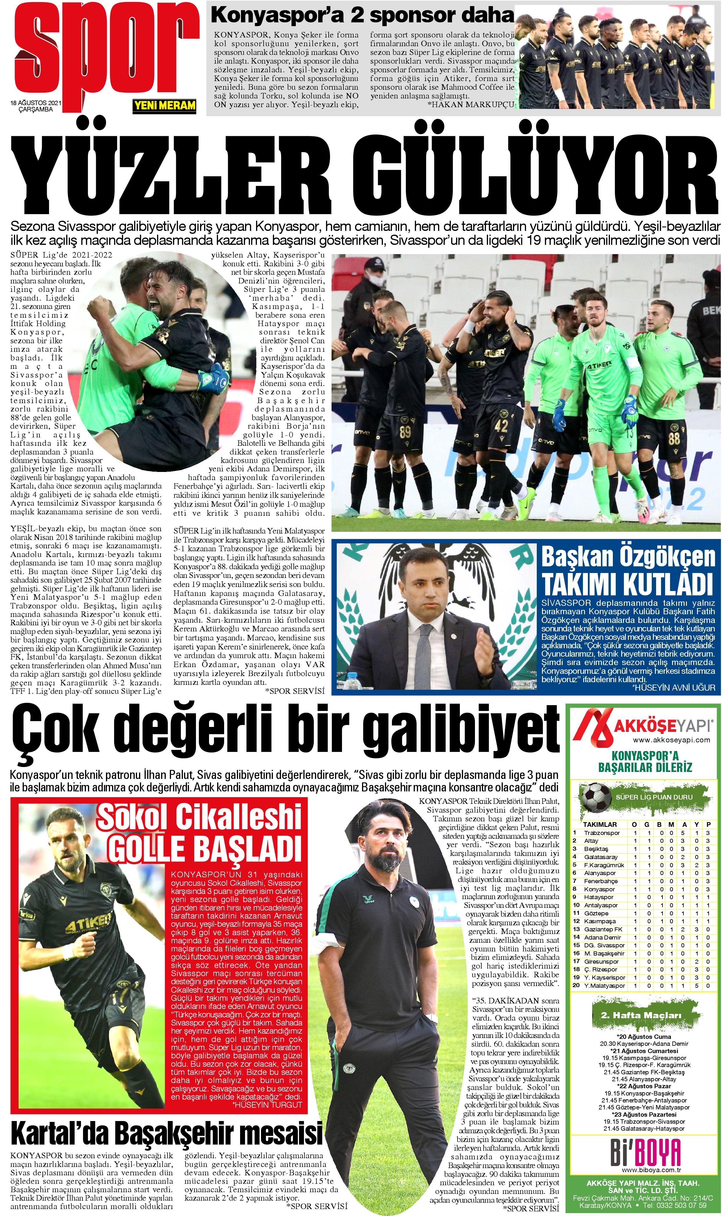 18 Ağustos 2021 Yeni Meram Gazetesi