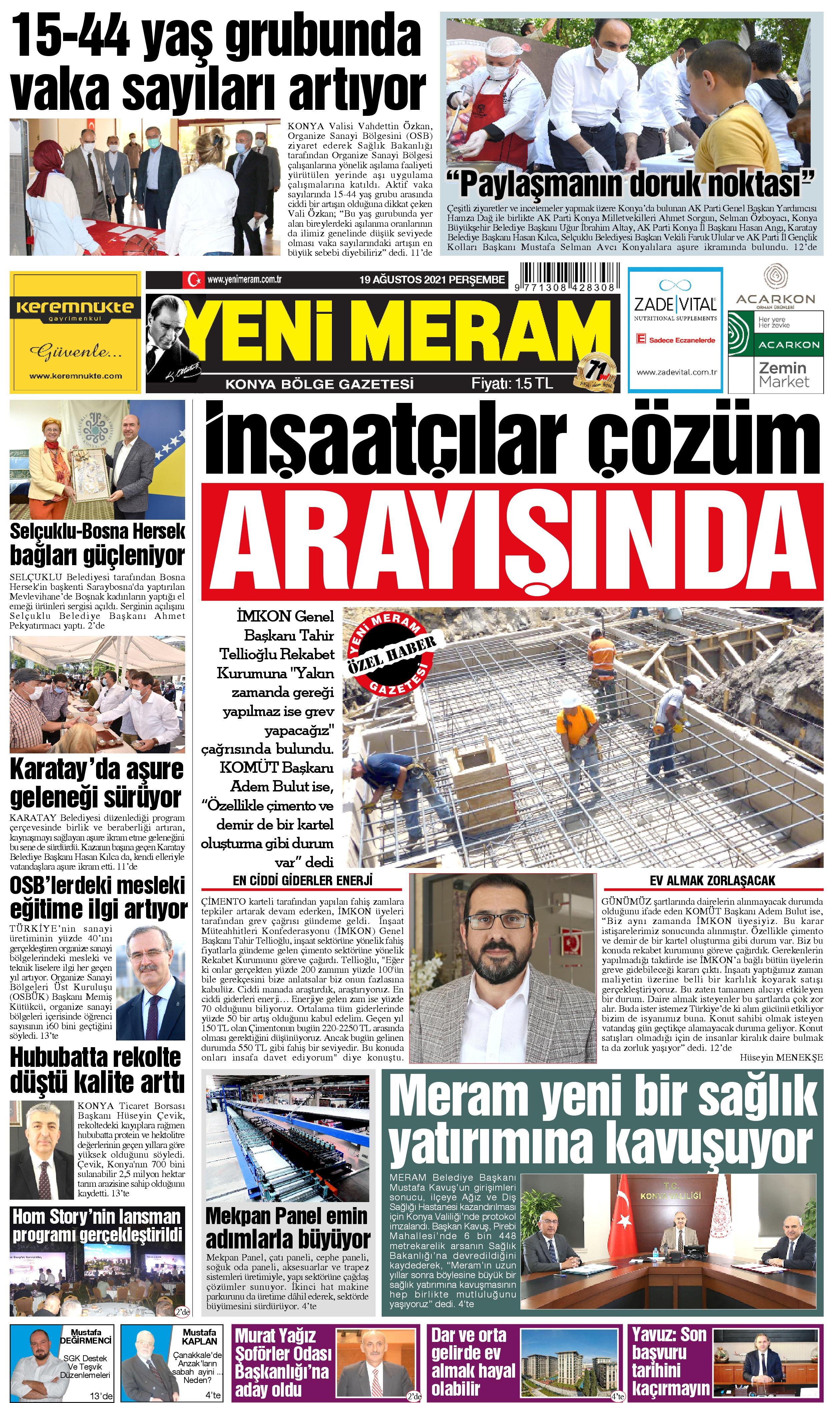 19 Ağustos 2021 Yeni Meram Gazetesi
