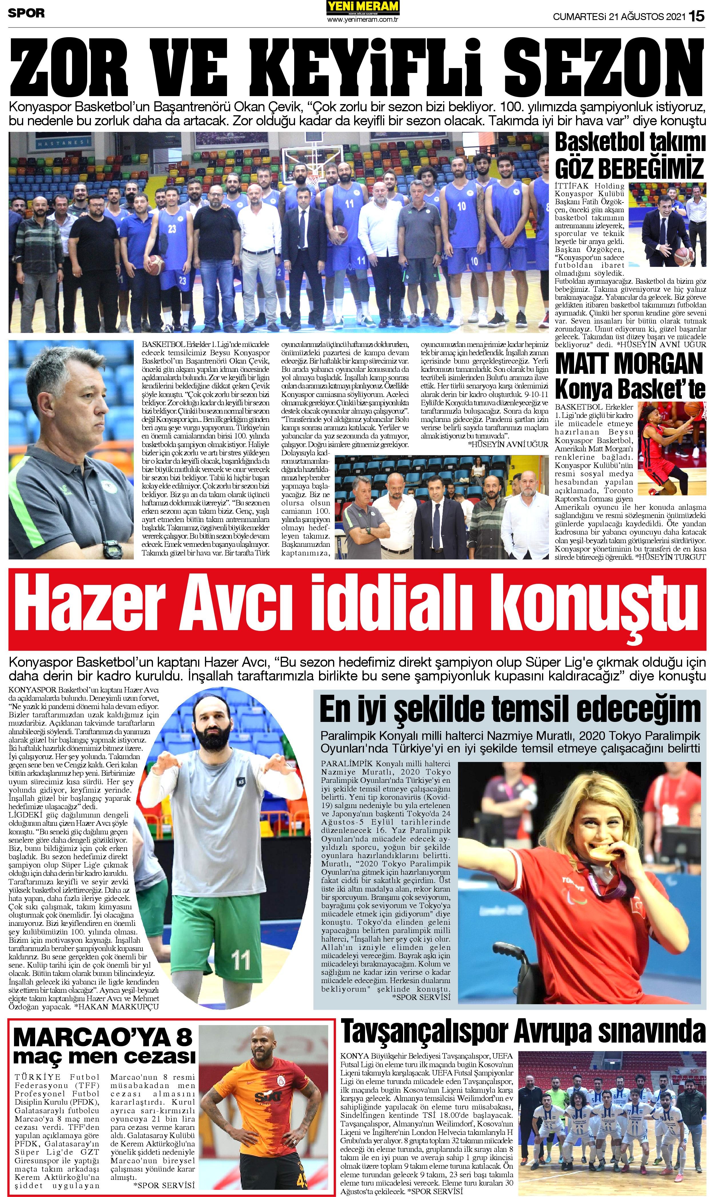 21 Ağustos 2021 Yeni Meram Gazetesi