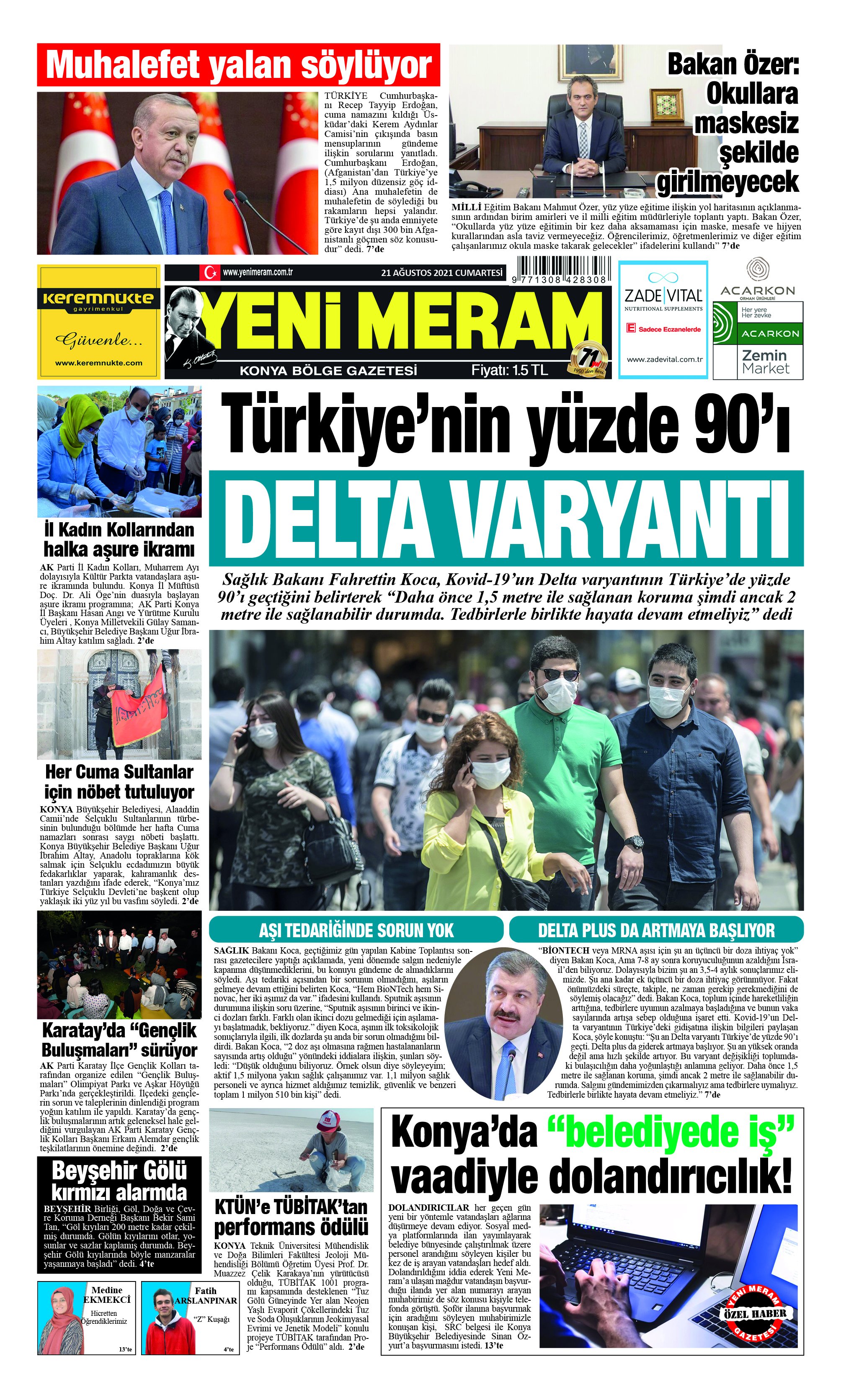 21 Ağustos 2021 Yeni Meram Gazetesi