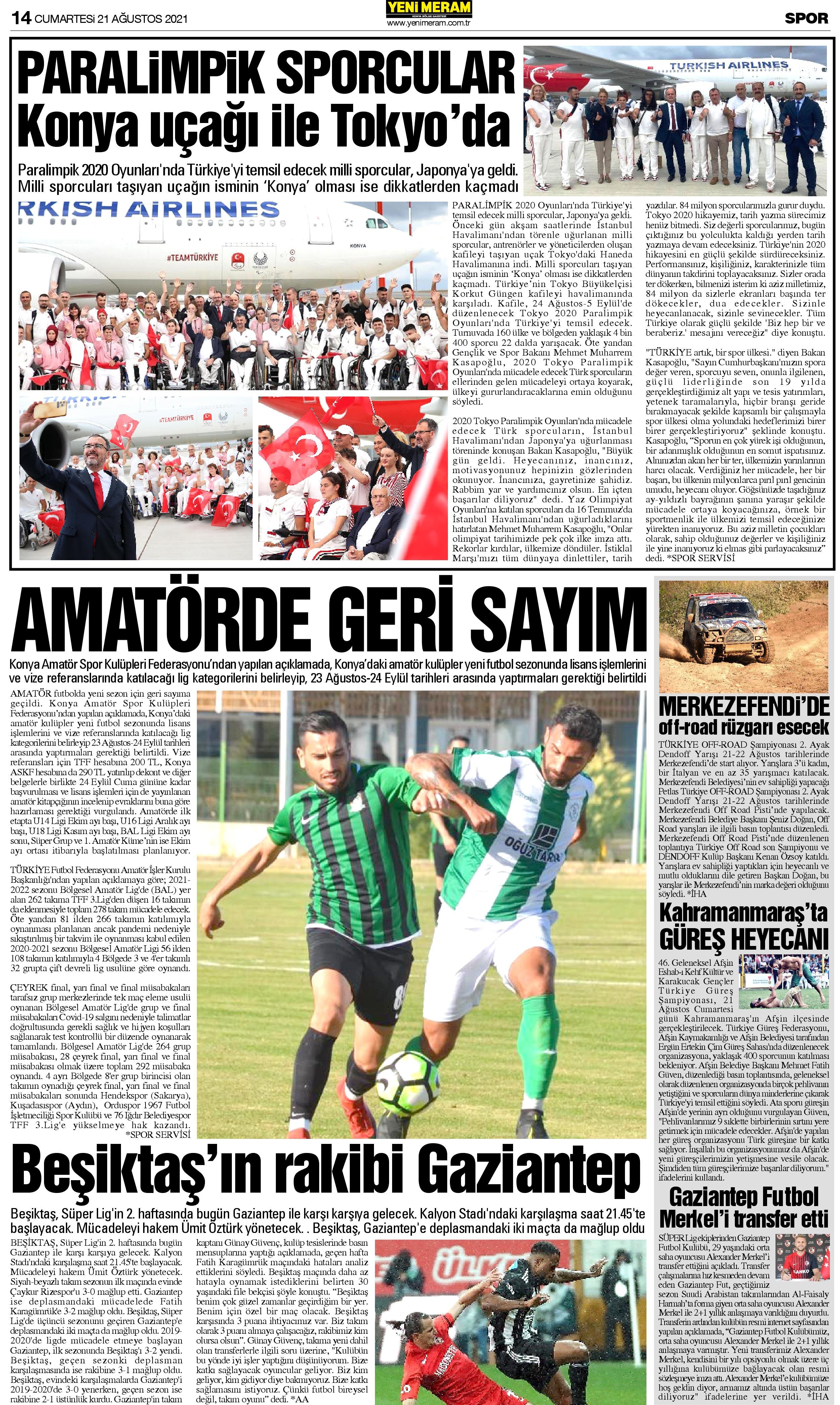 21 Ağustos 2021 Yeni Meram Gazetesi