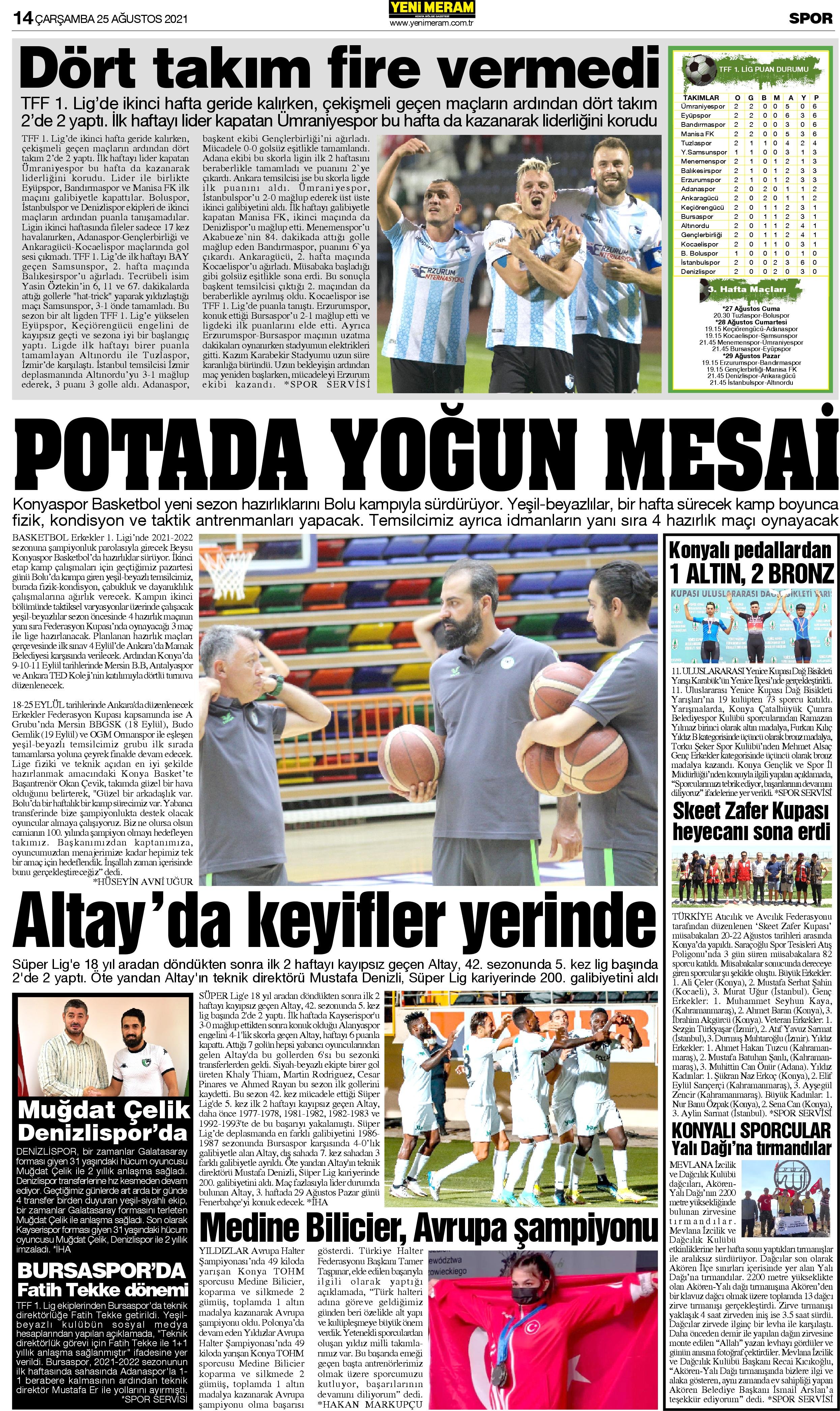 25 Ağustos 2021 Yeni Meram Gazetesi
