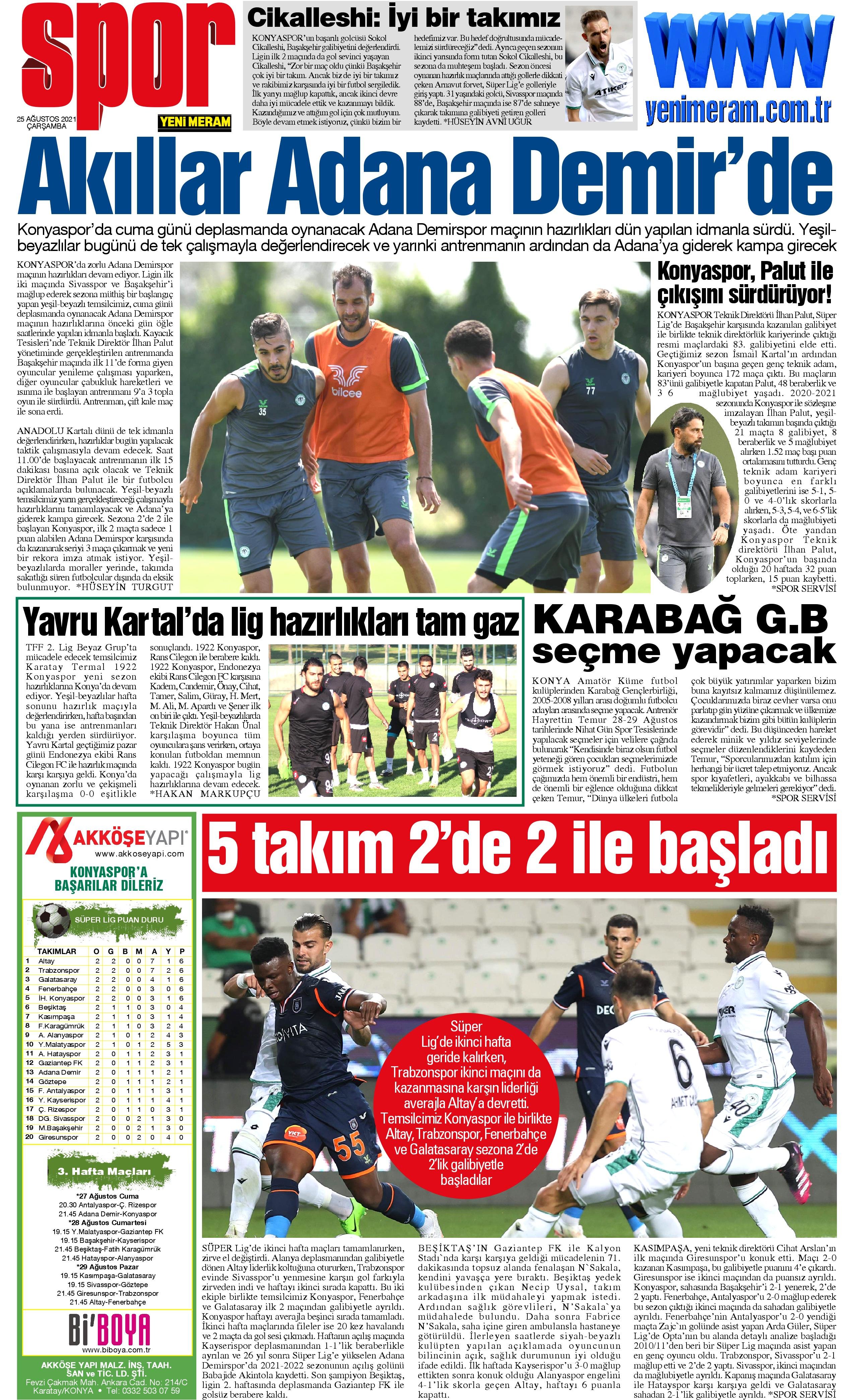 25 Ağustos 2021 Yeni Meram Gazetesi
