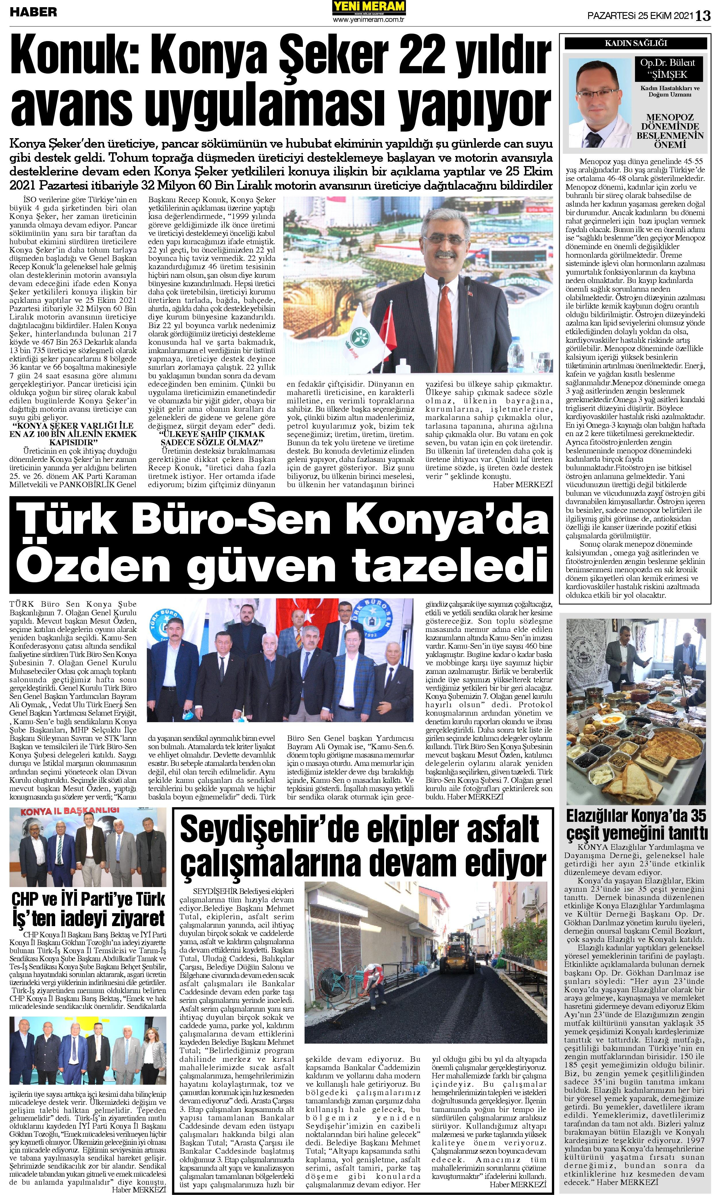 25 Ekim 2021 Yeni Meram Gazetesi
