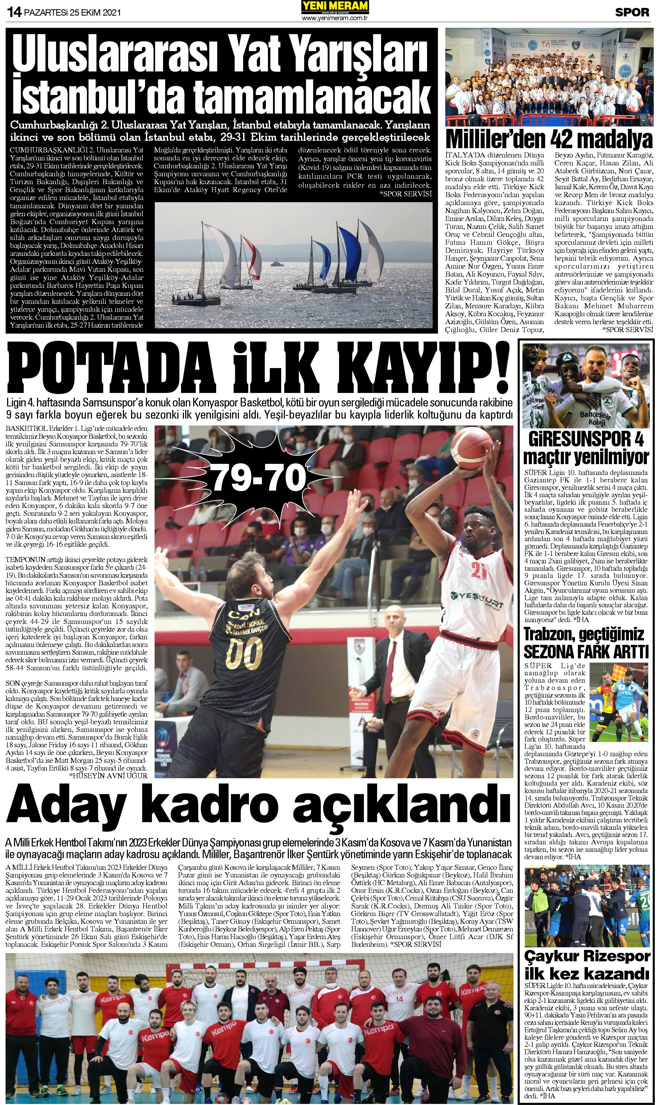 25 Ekim 2021 Yeni Meram Gazetesi
