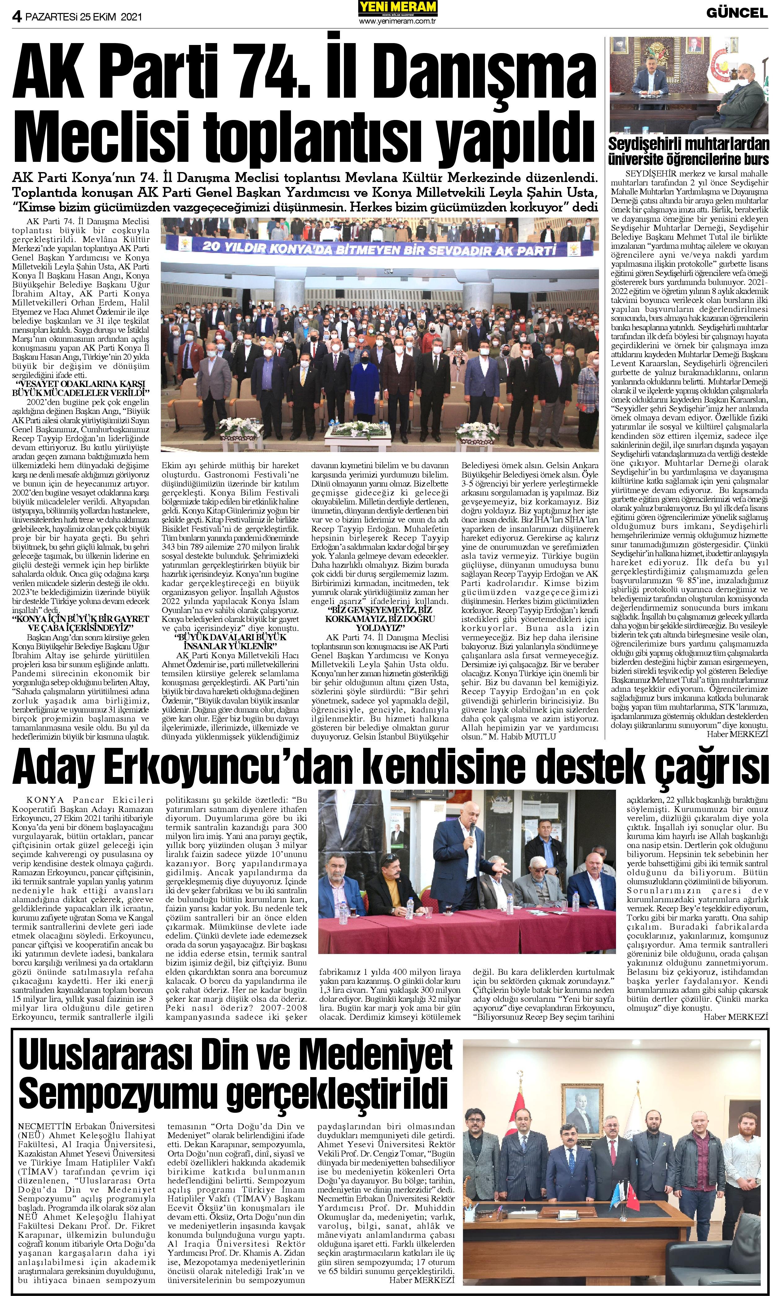 25 Ekim 2021 Yeni Meram Gazetesi
