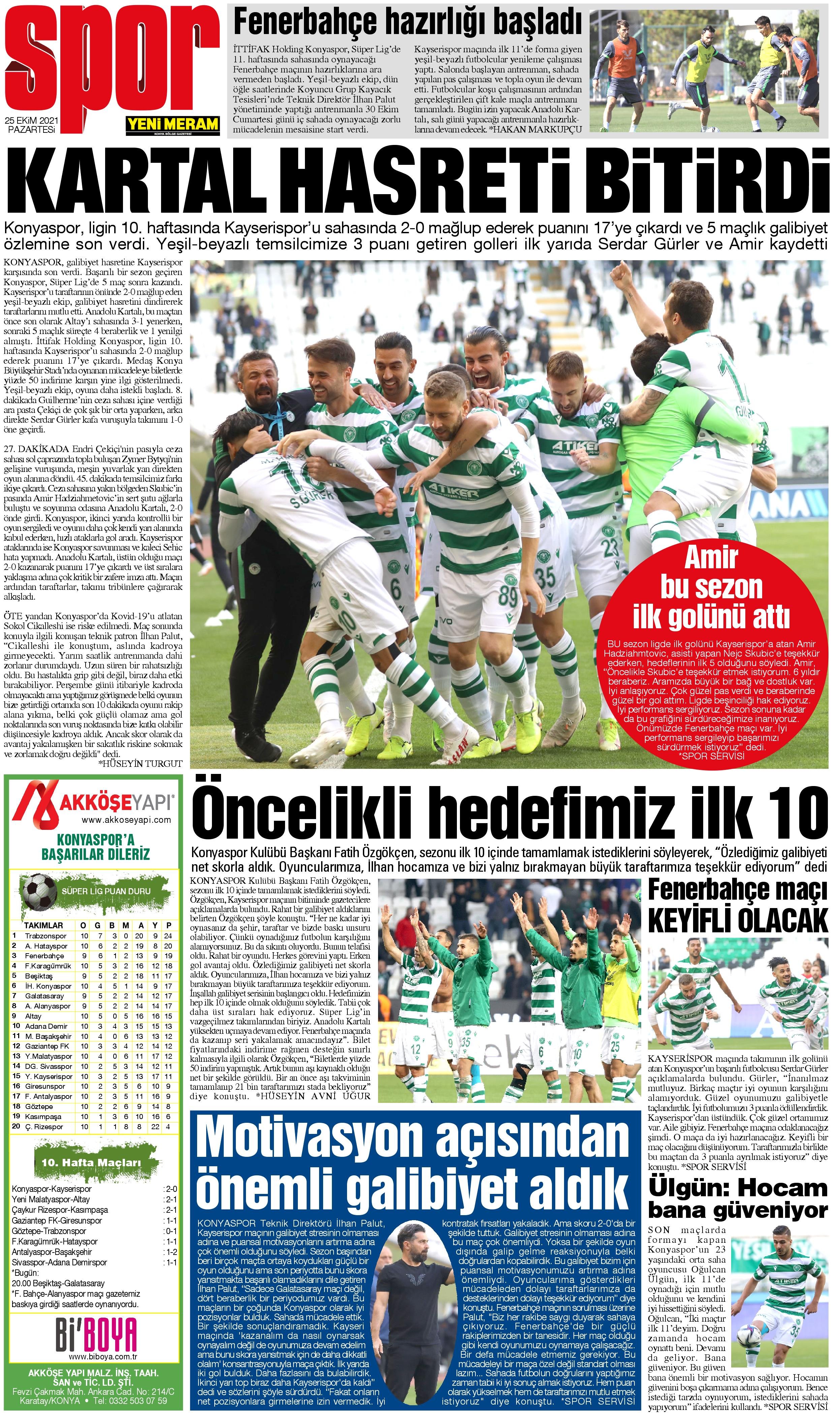 25 Ekim 2021 Yeni Meram Gazetesi
