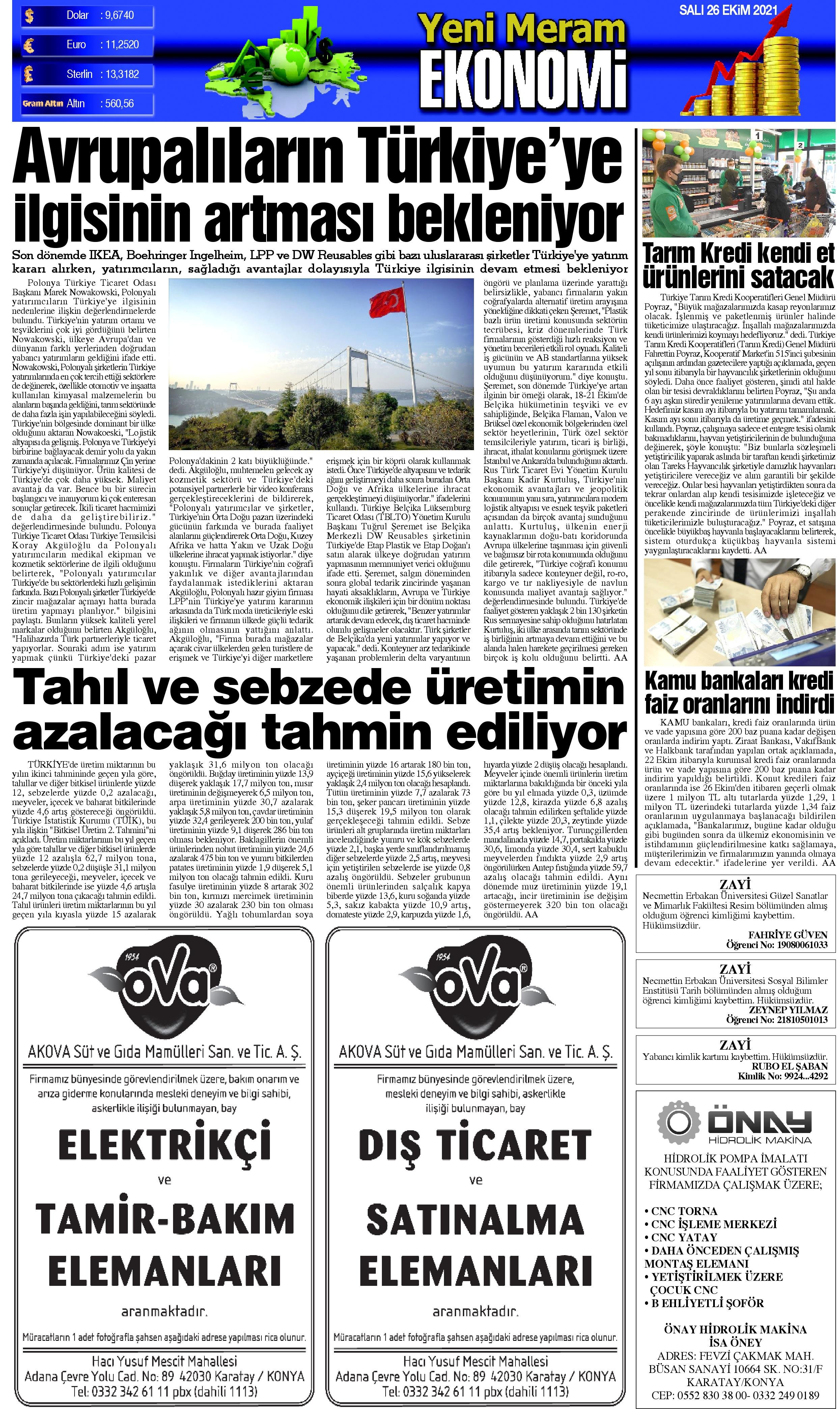 26 Ekim 2021 Yeni Meram Gazetesi