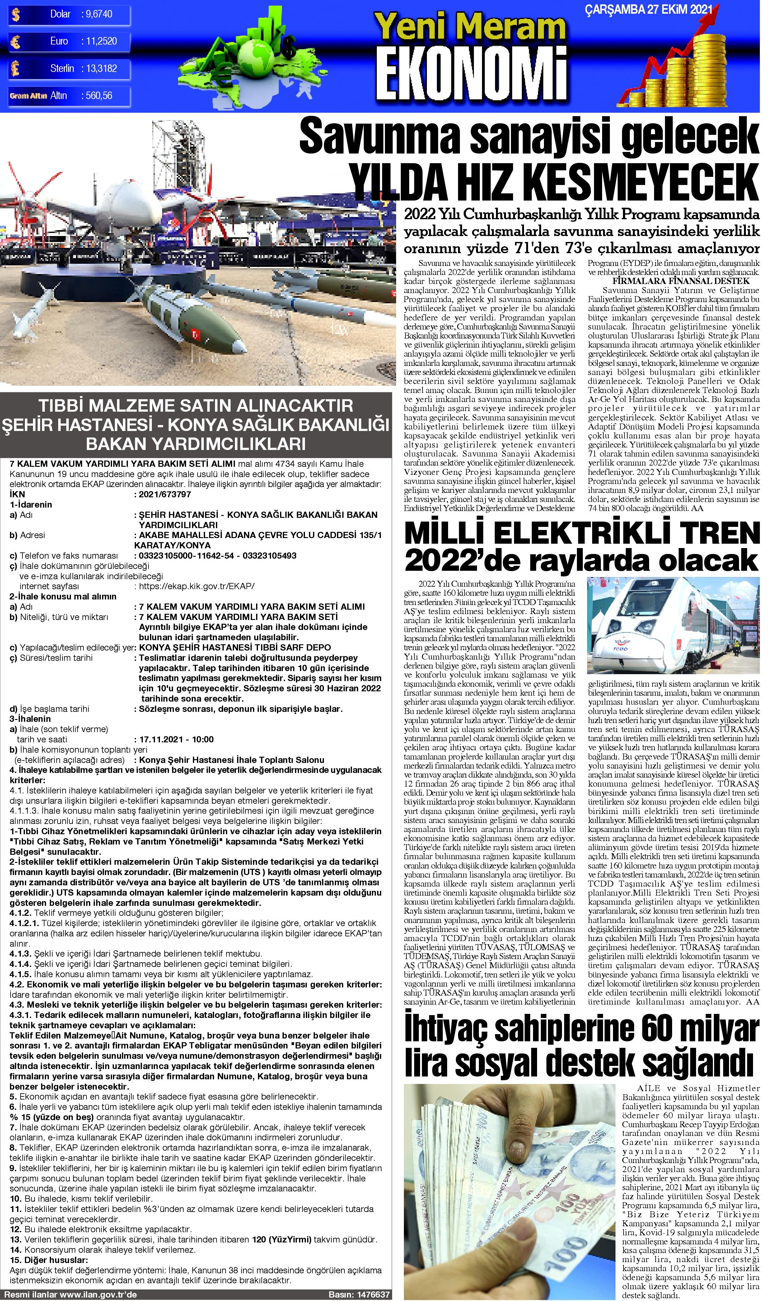 27 Ekim 2021 Yeni Meram Gazetesi
