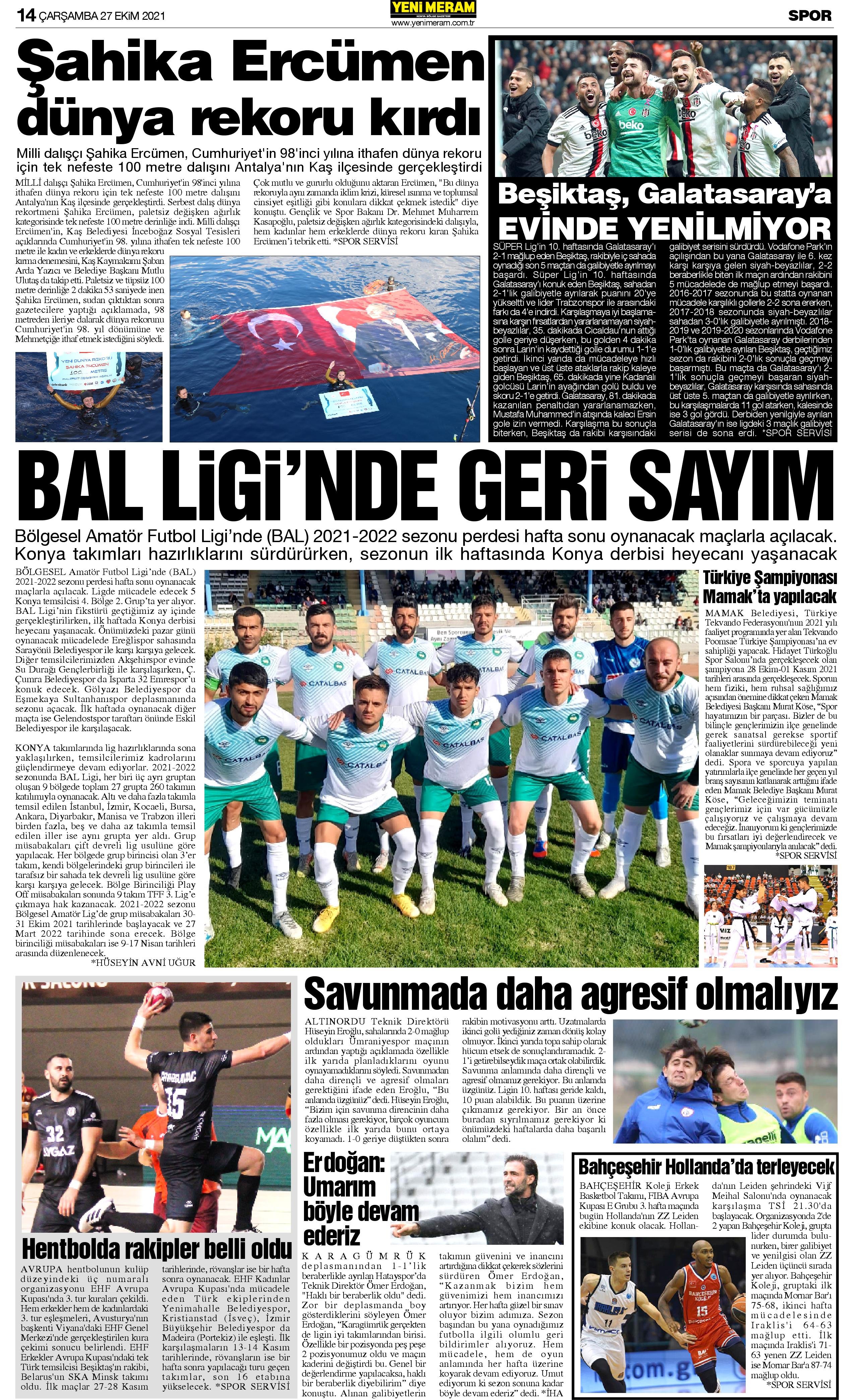 27 Ekim 2021 Yeni Meram Gazetesi
