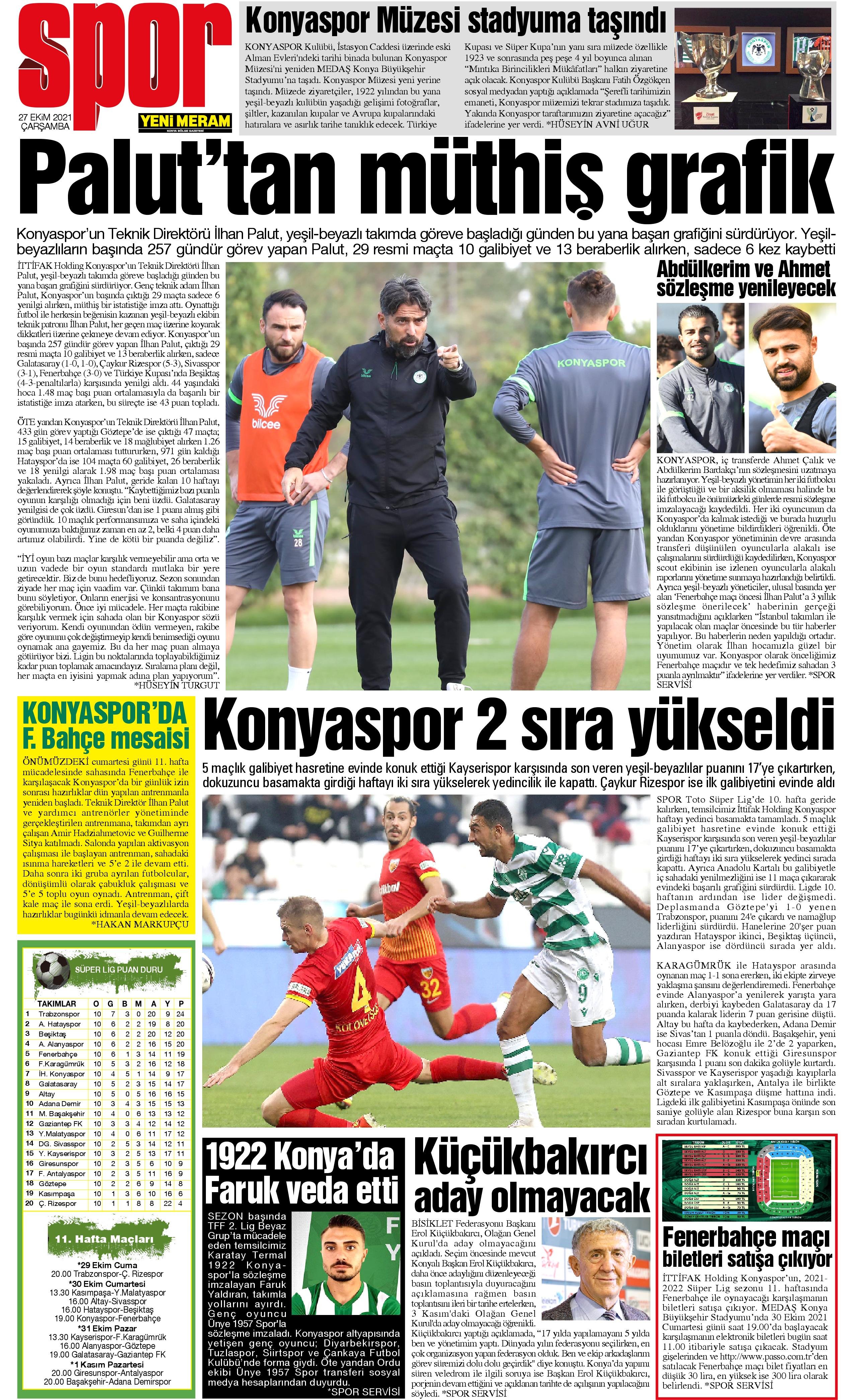 27 Ekim 2021 Yeni Meram Gazetesi
