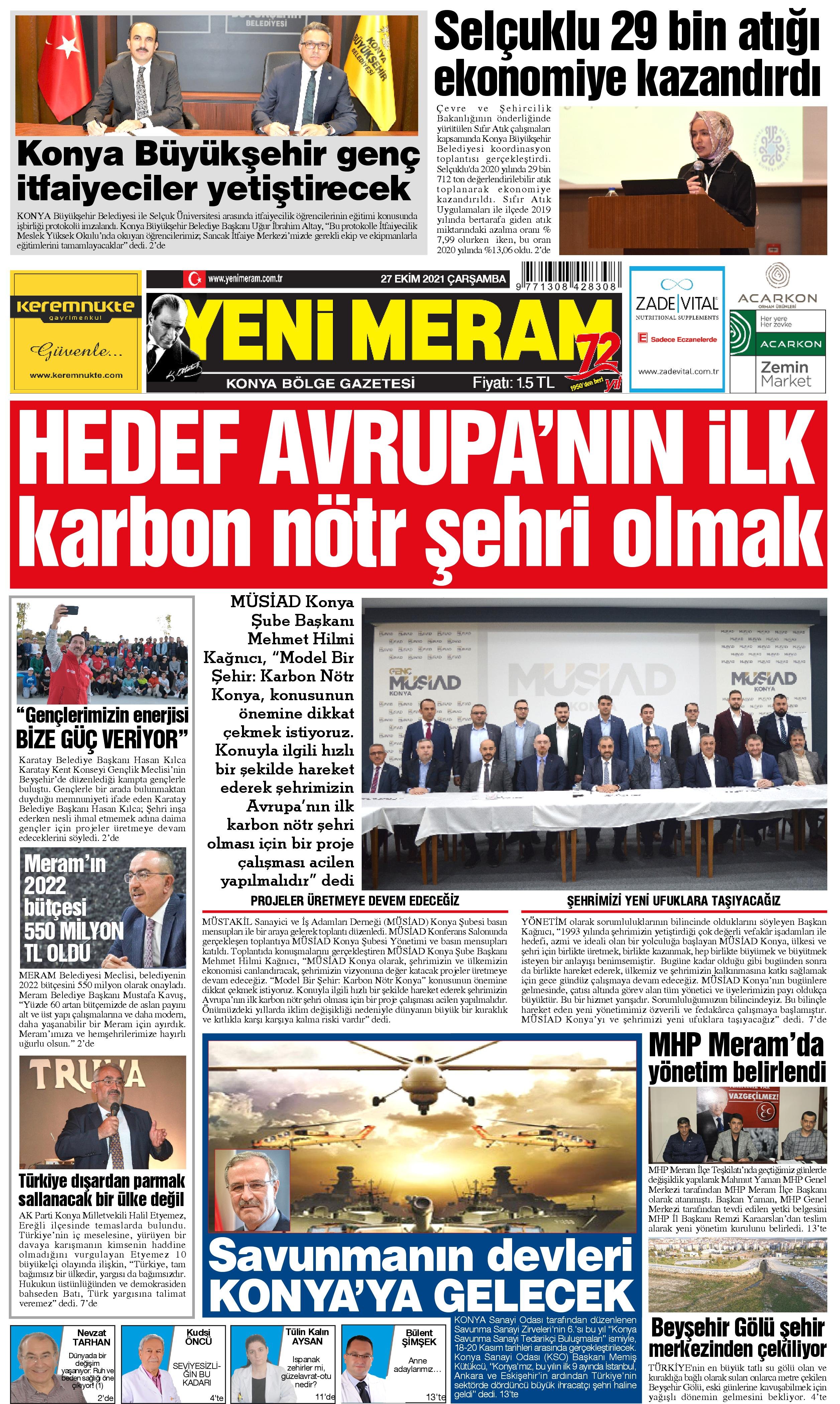 27 Ekim 2021 Yeni Meram Gazetesi
