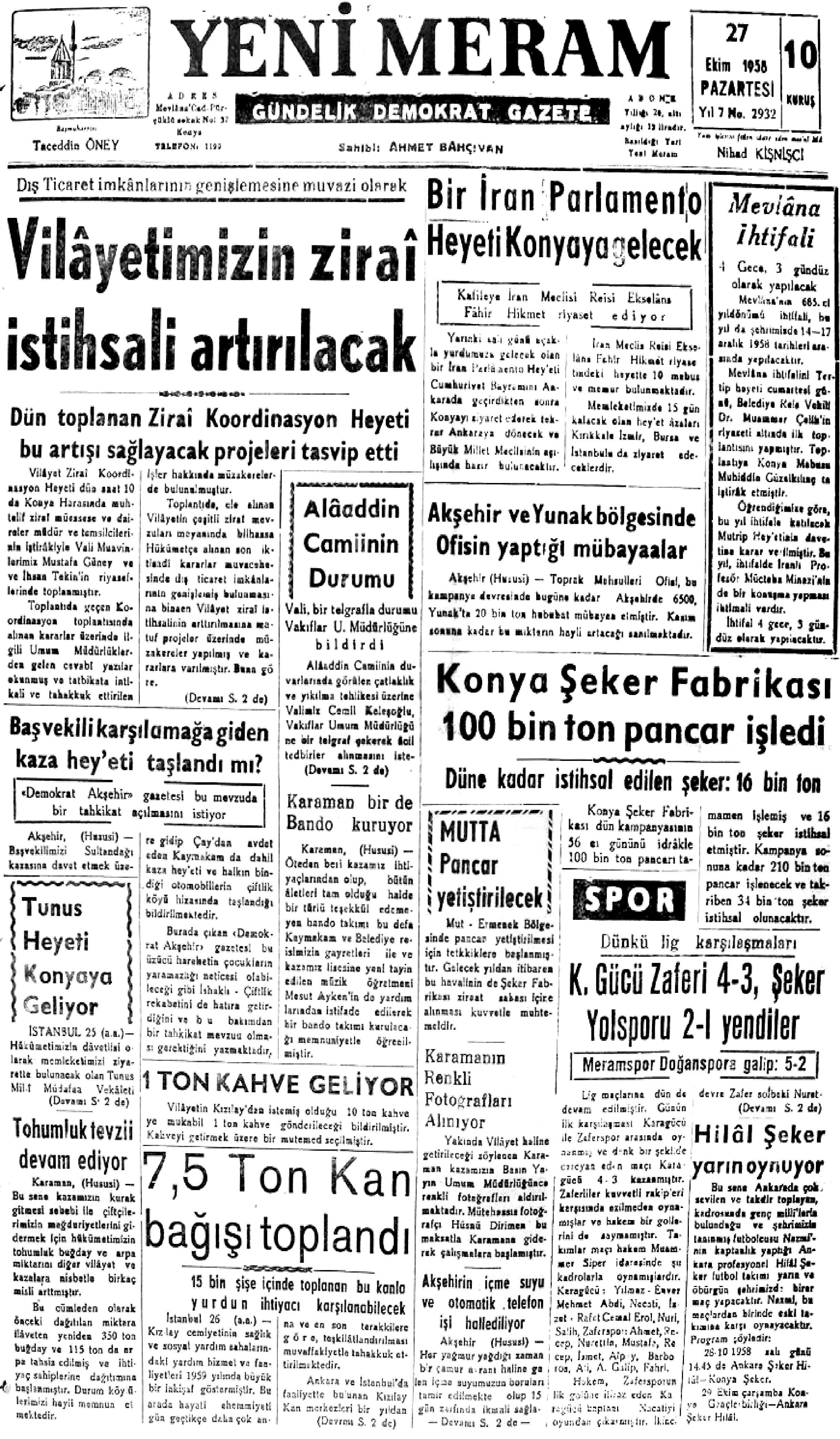 27 Ekim 2021 Yeni Meram Gazetesi
