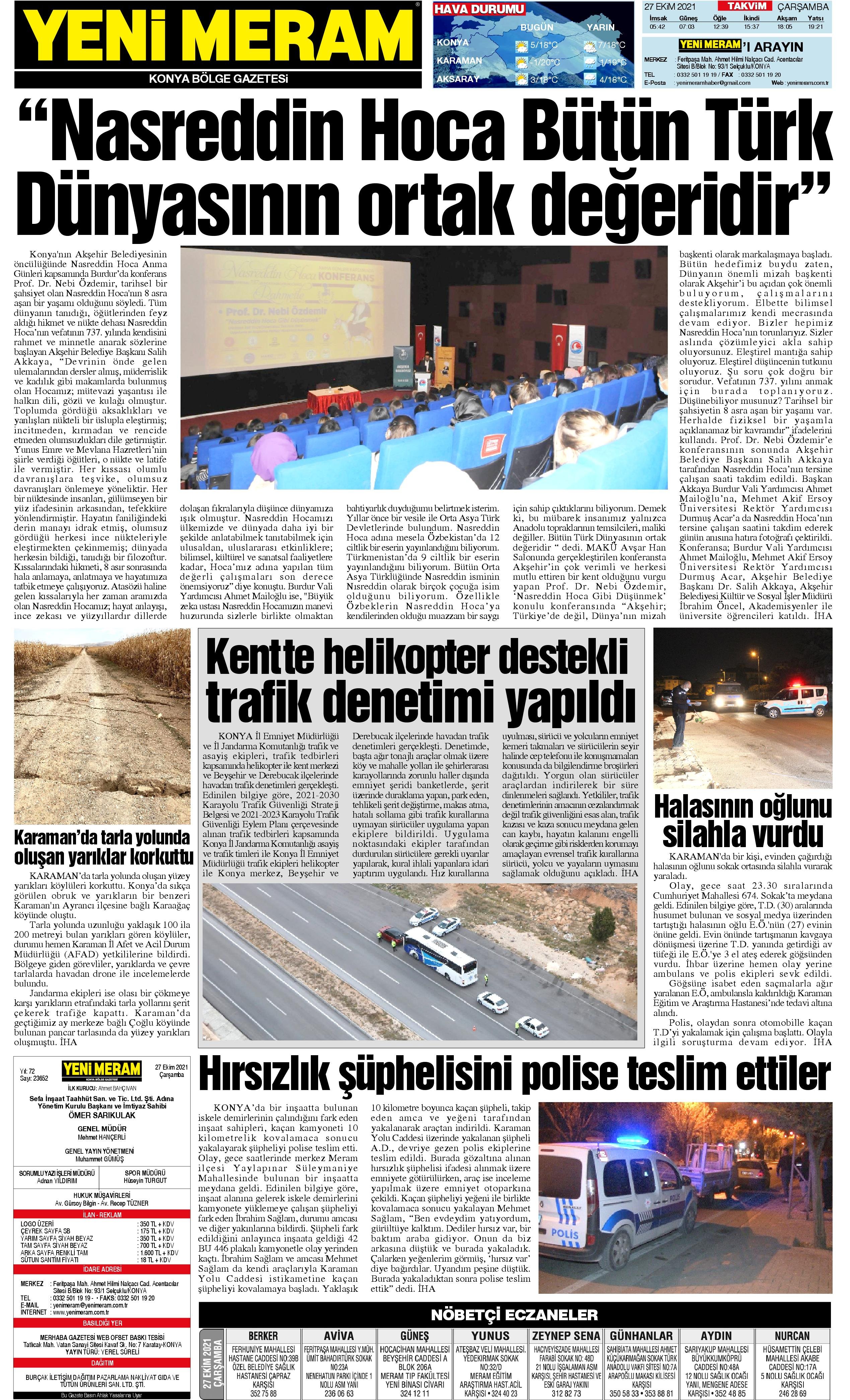 27 Ekim 2021 Yeni Meram Gazetesi
