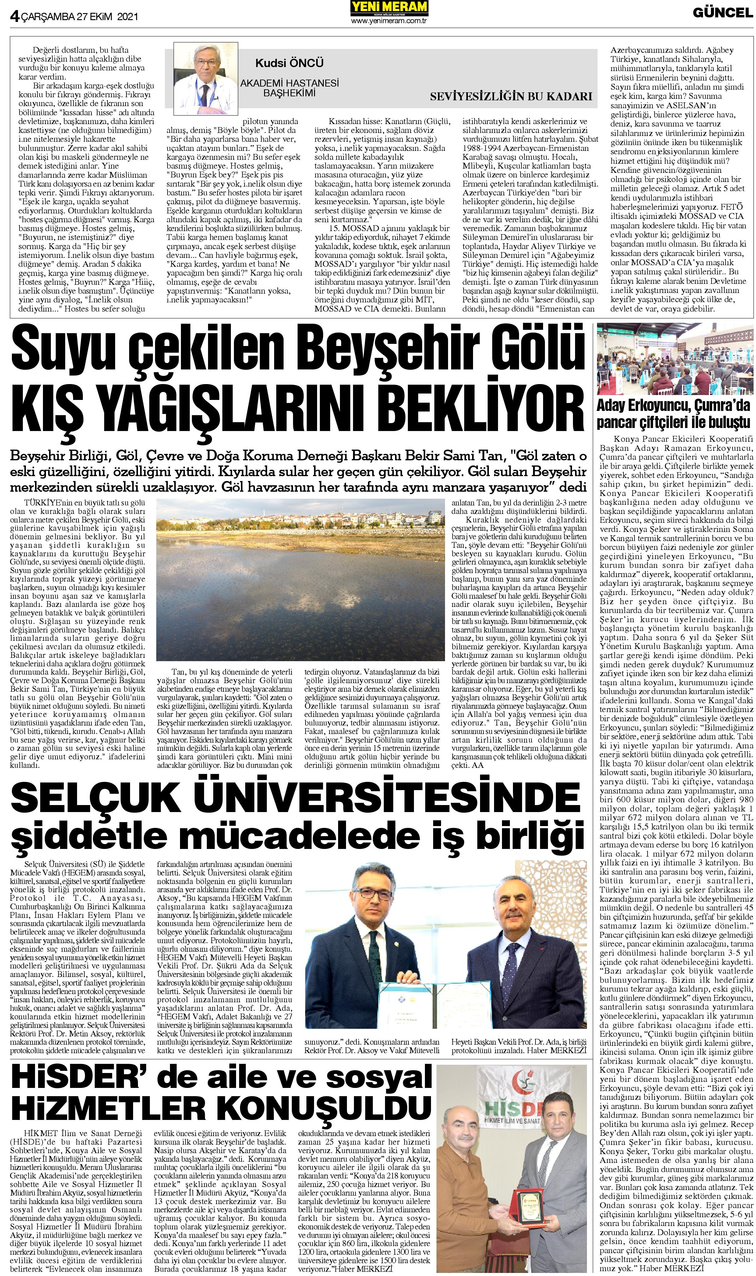 27 Ekim 2021 Yeni Meram Gazetesi
