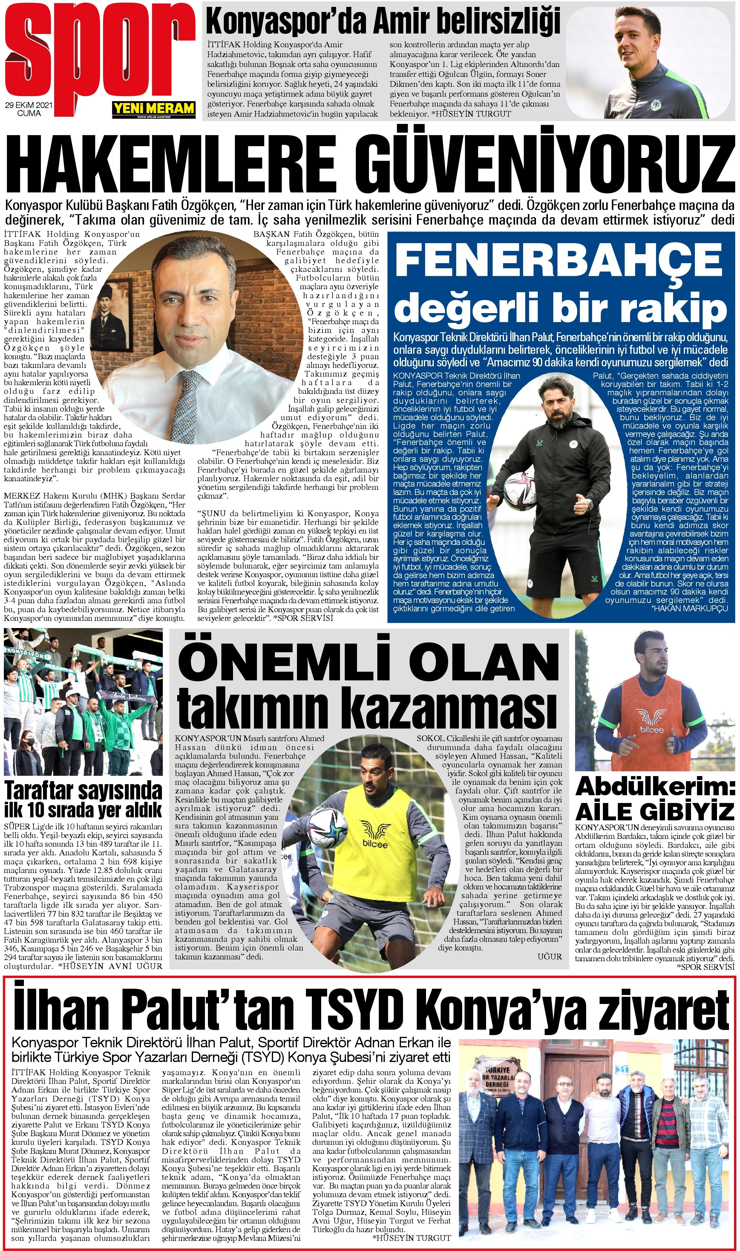 29 Ekim 2021 Yeni Meram Gazetesi
