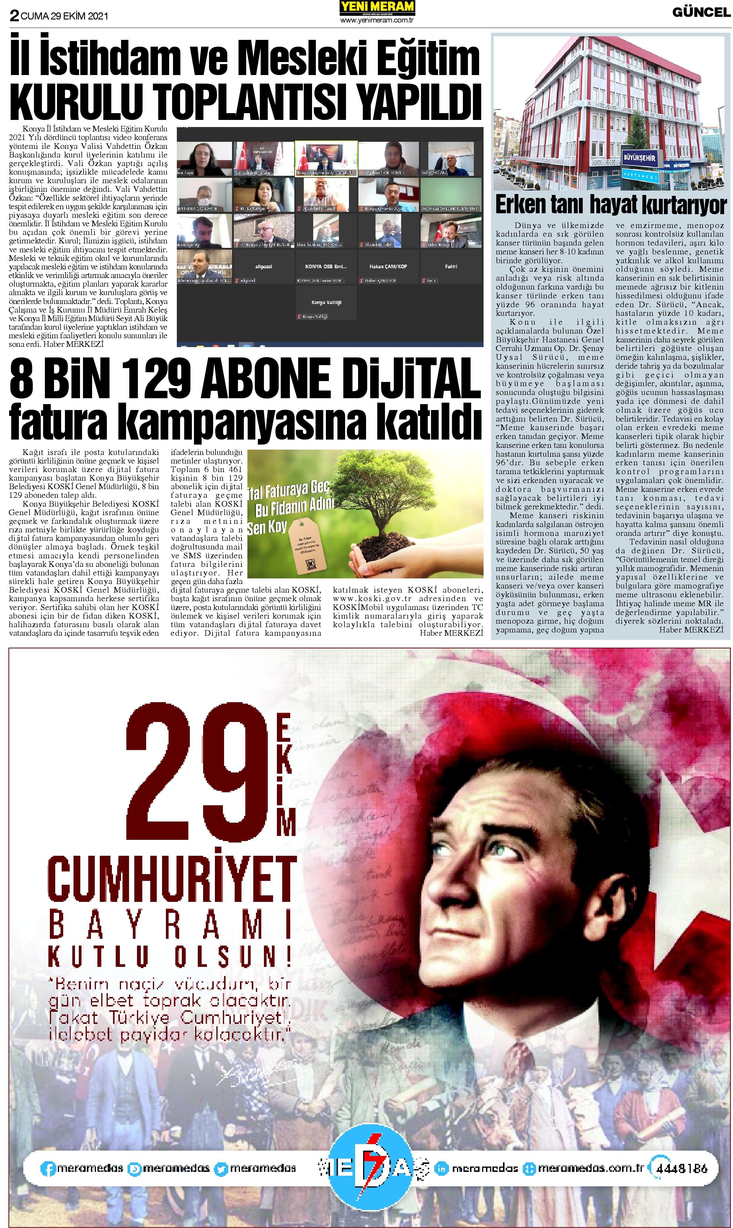 29 Ekim 2021 Yeni Meram Gazetesi
