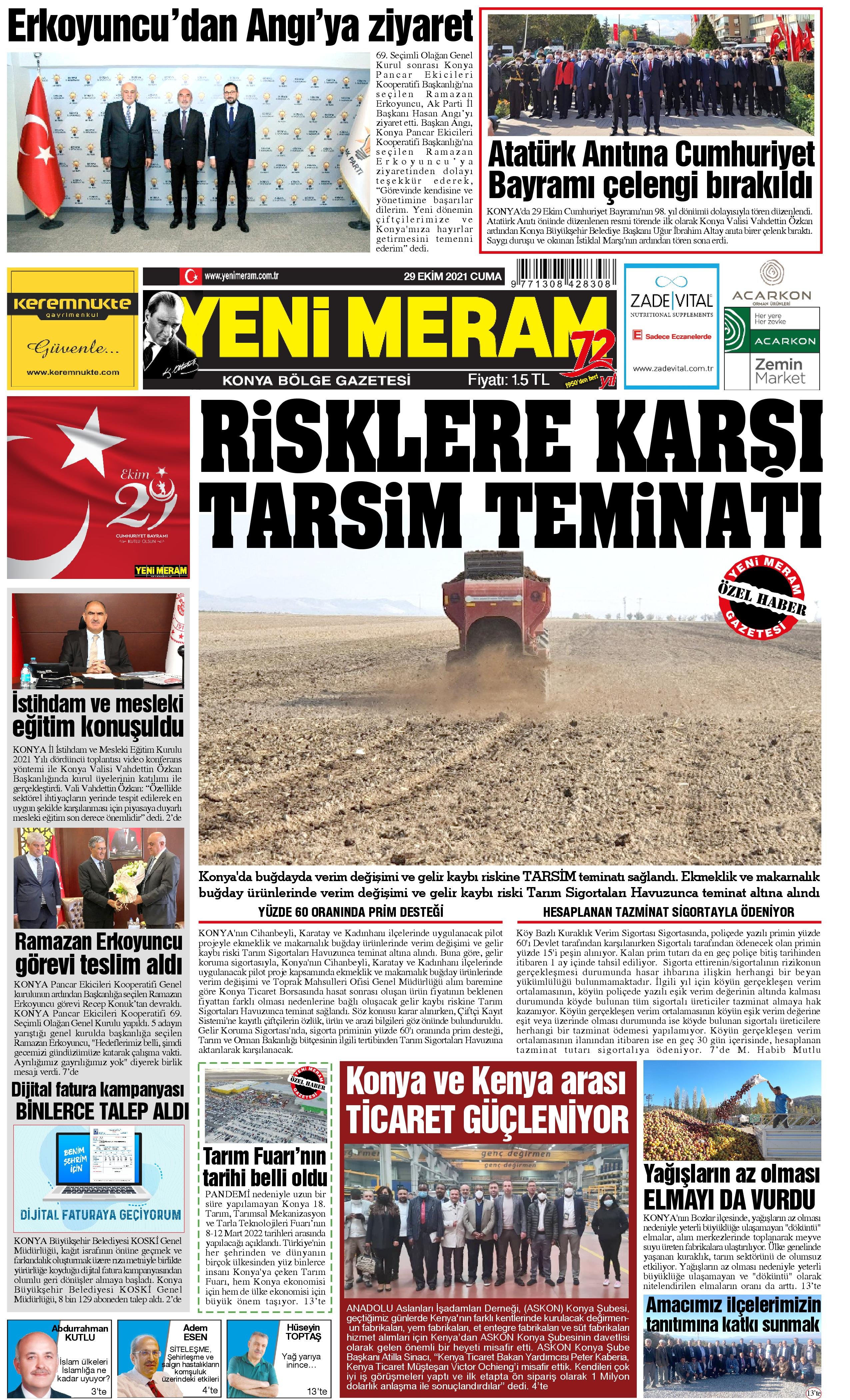 29 Ekim 2021 Yeni Meram Gazetesi
