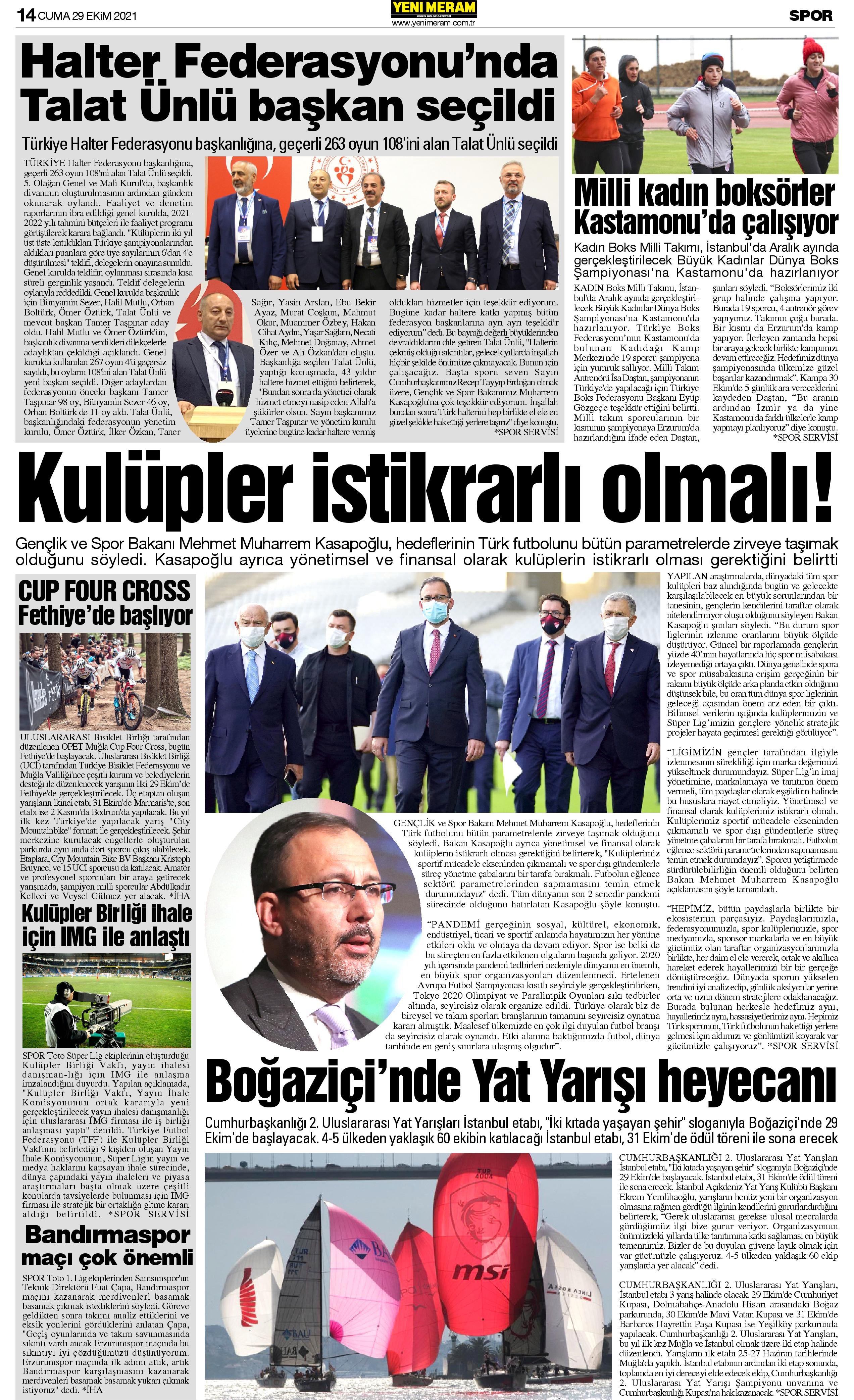 29 Ekim 2021 Yeni Meram Gazetesi
