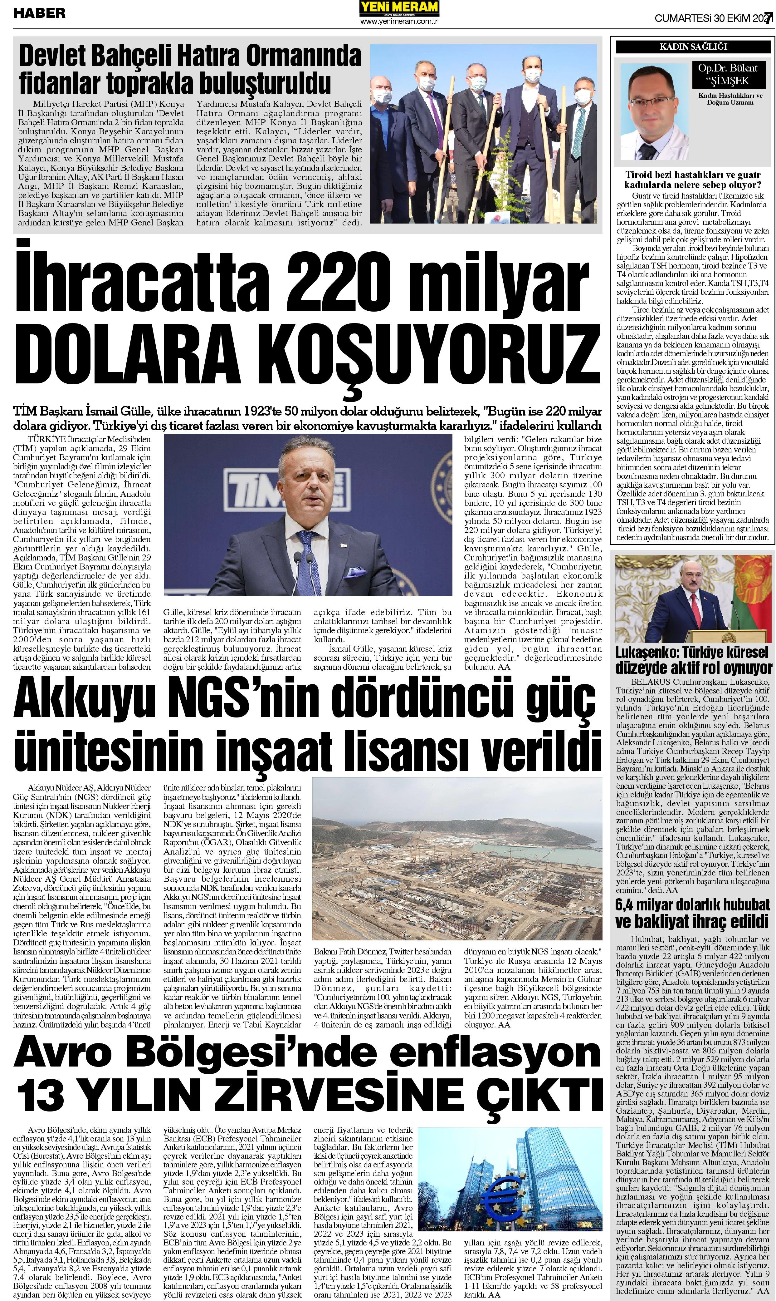 30 Ekim 2021 Yeni Meram Gazetesi