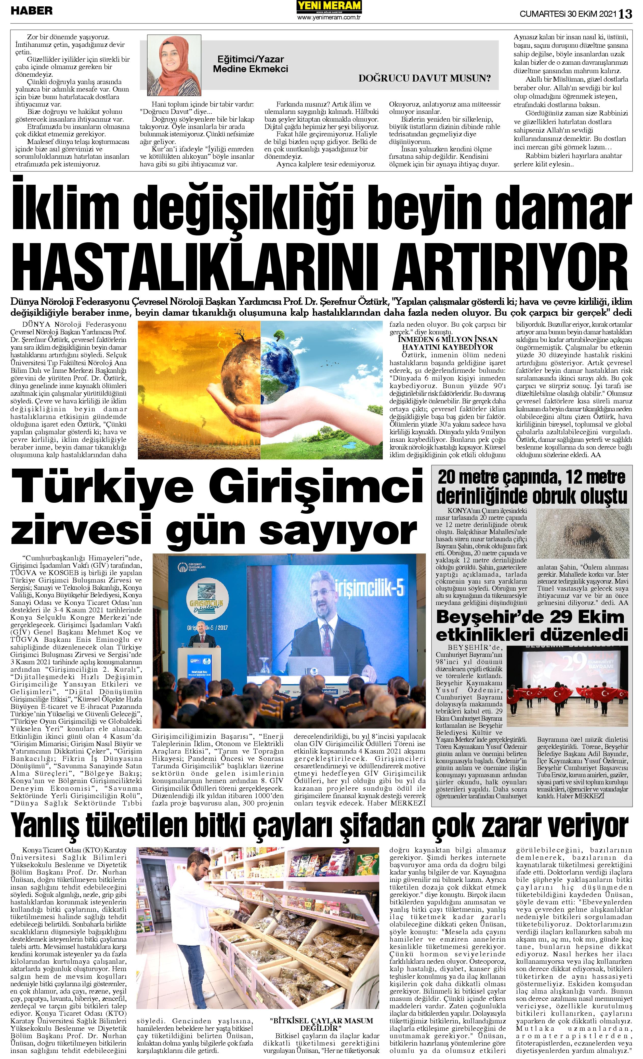 30 Ekim 2021 Yeni Meram Gazetesi