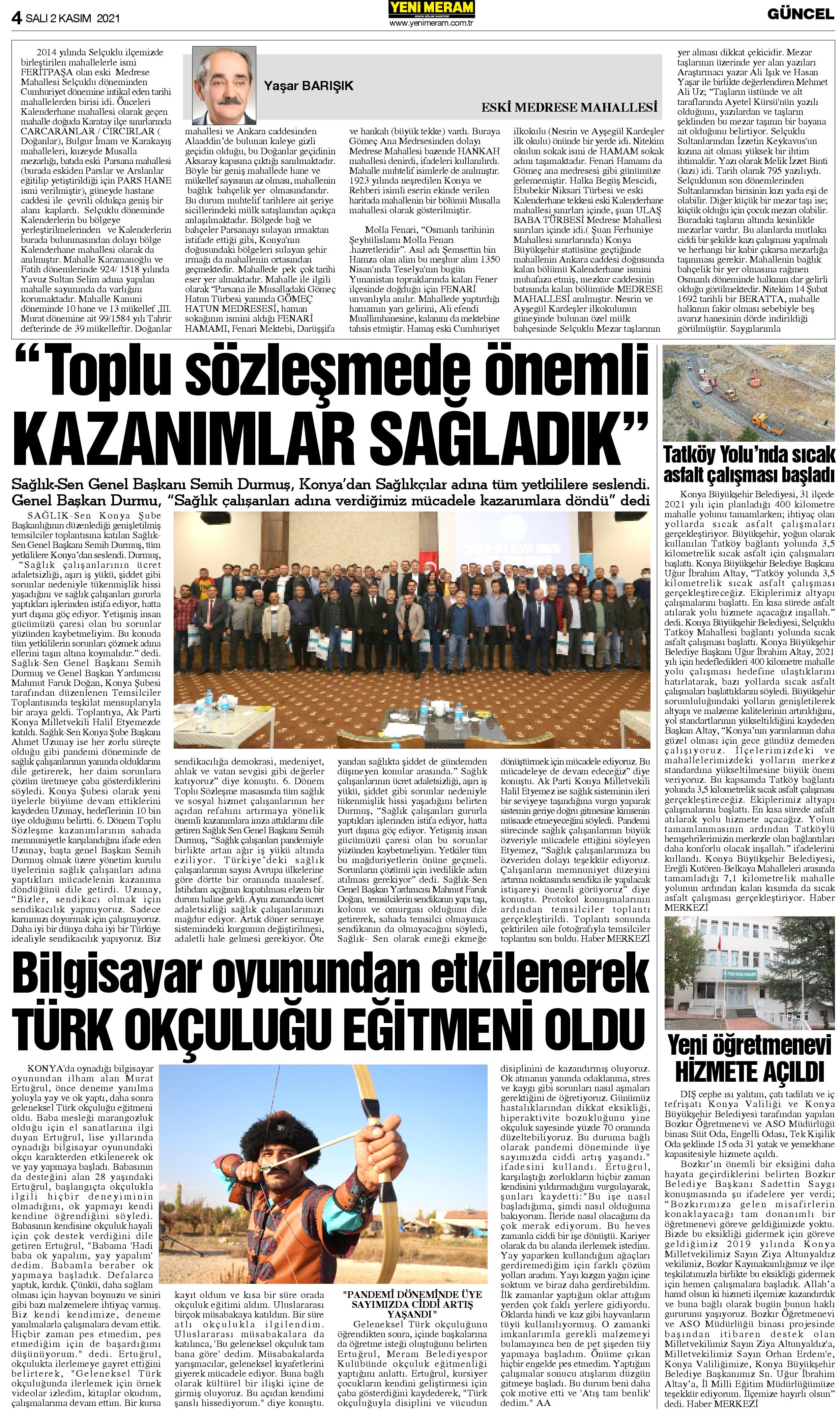 2 Kasım 2021 Yeni Meram Gazetesi