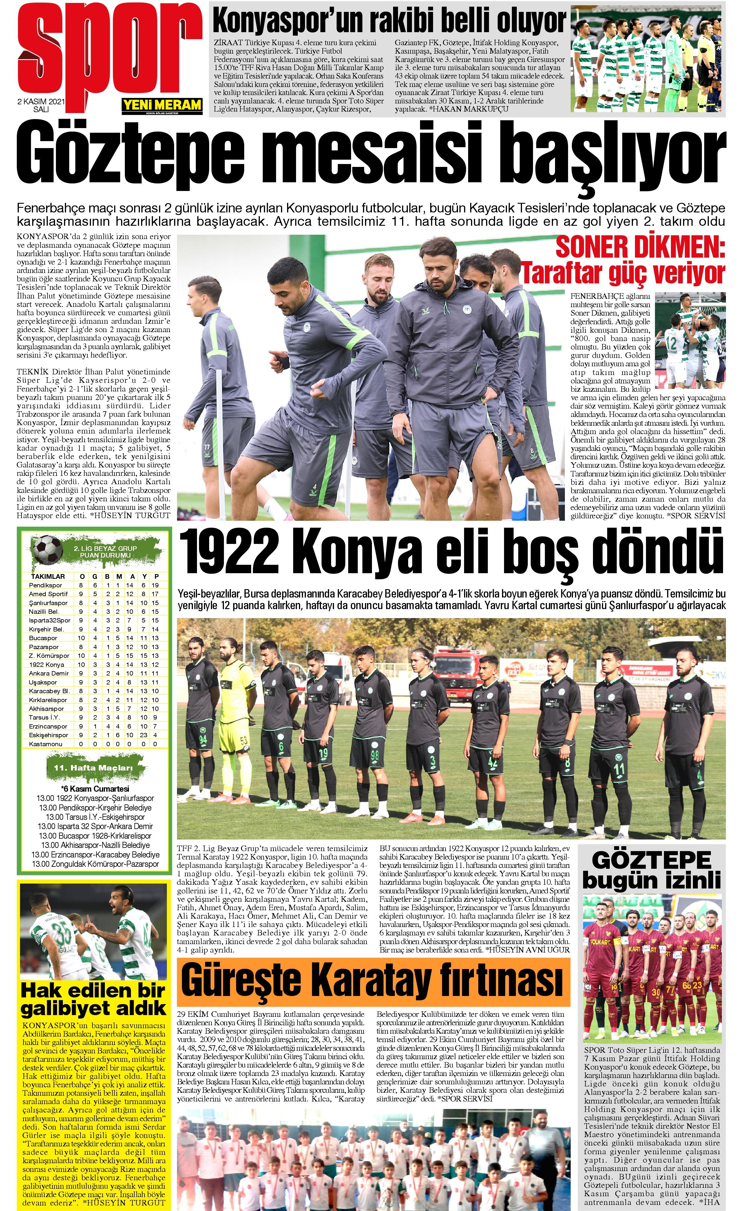 2 Kasım 2021 Yeni Meram Gazetesi