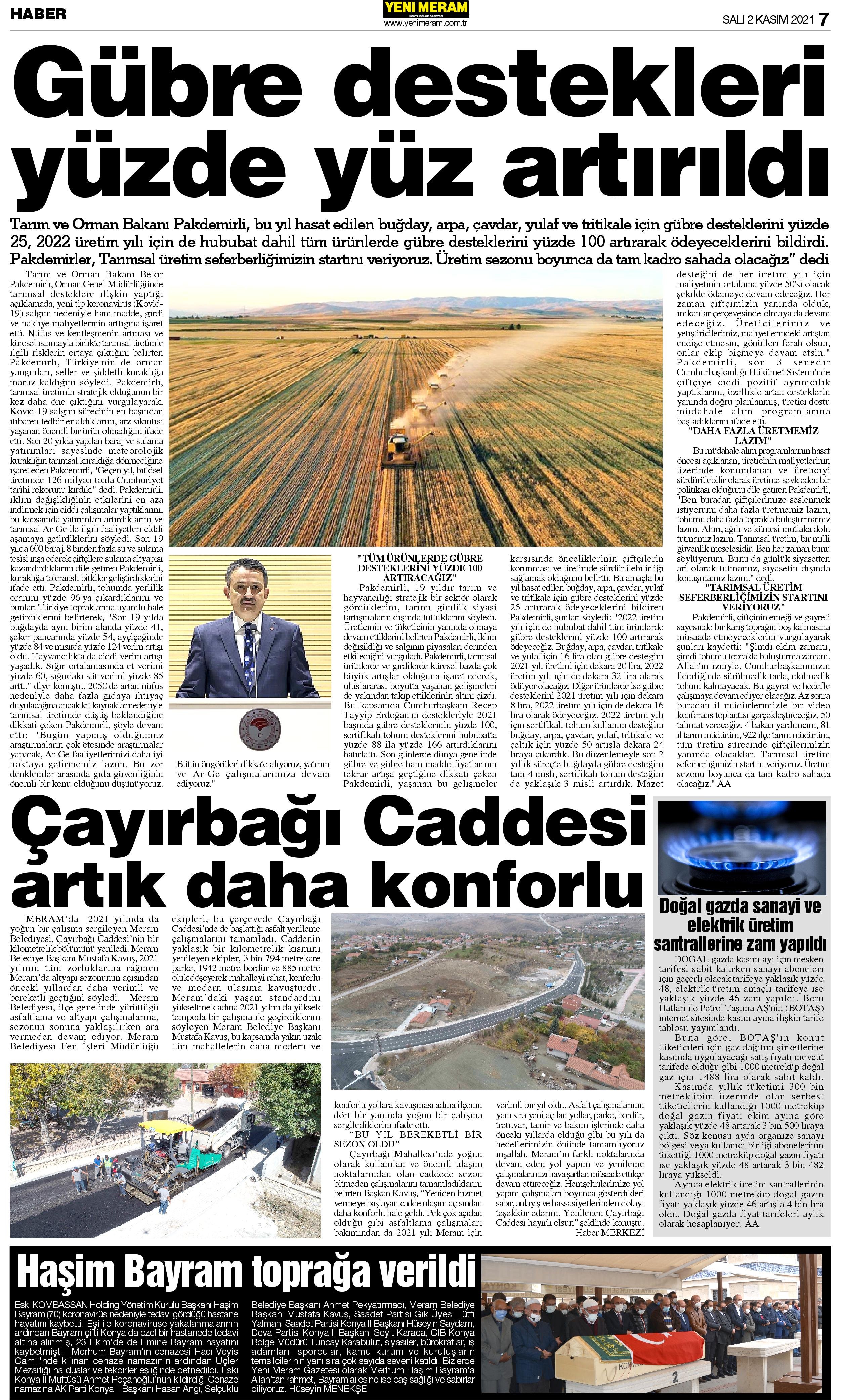 2 Kasım 2021 Yeni Meram Gazetesi