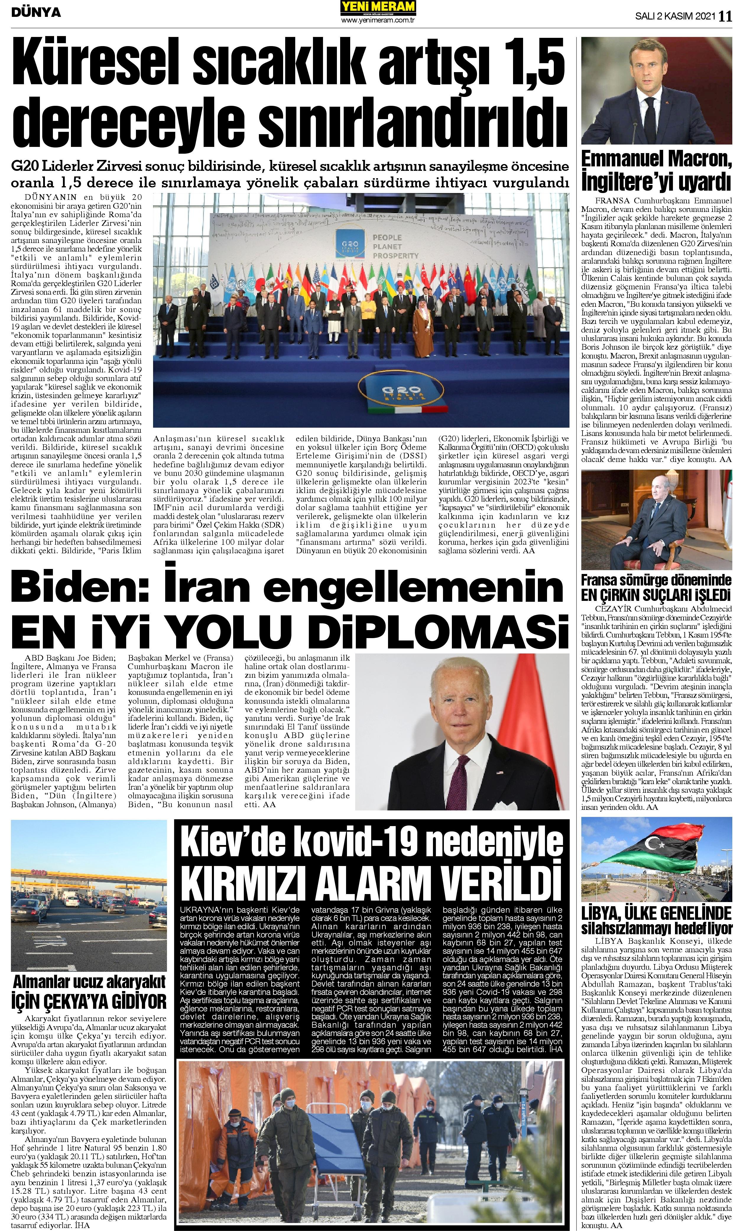 2 Kasım 2021 Yeni Meram Gazetesi