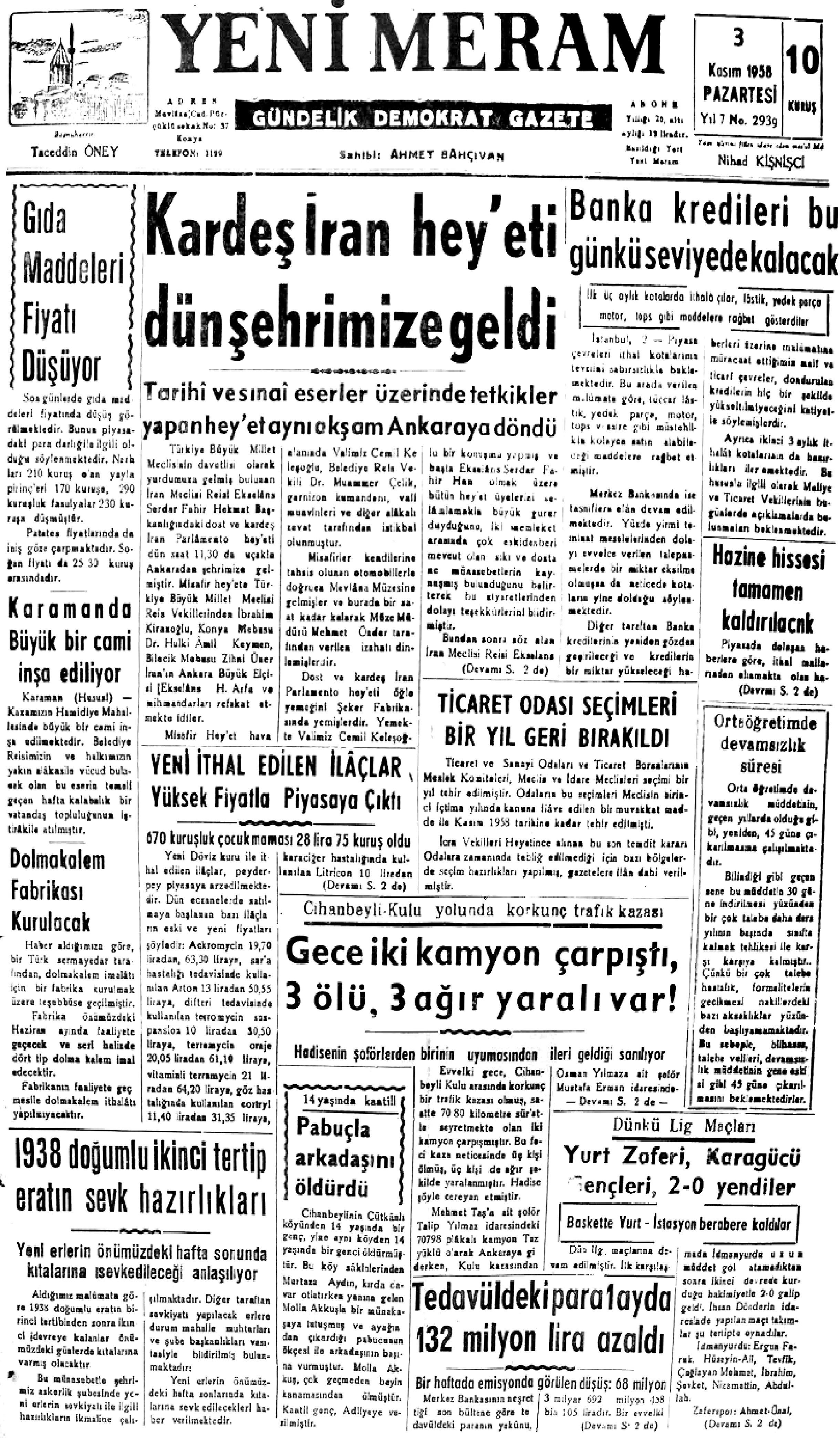 3 Kasım 2021 Yeni Meram Gazetesi