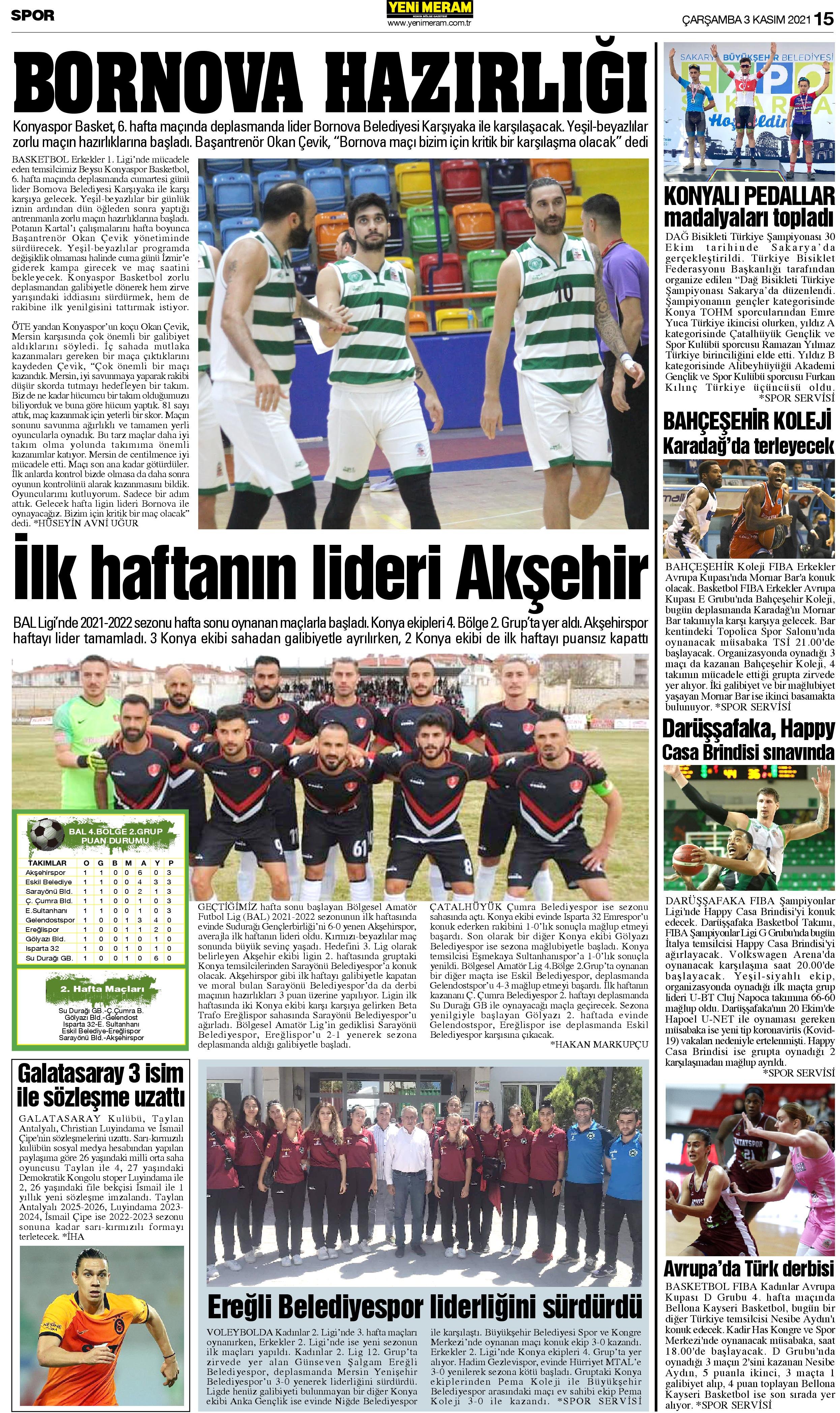 3 Kasım 2021 Yeni Meram Gazetesi