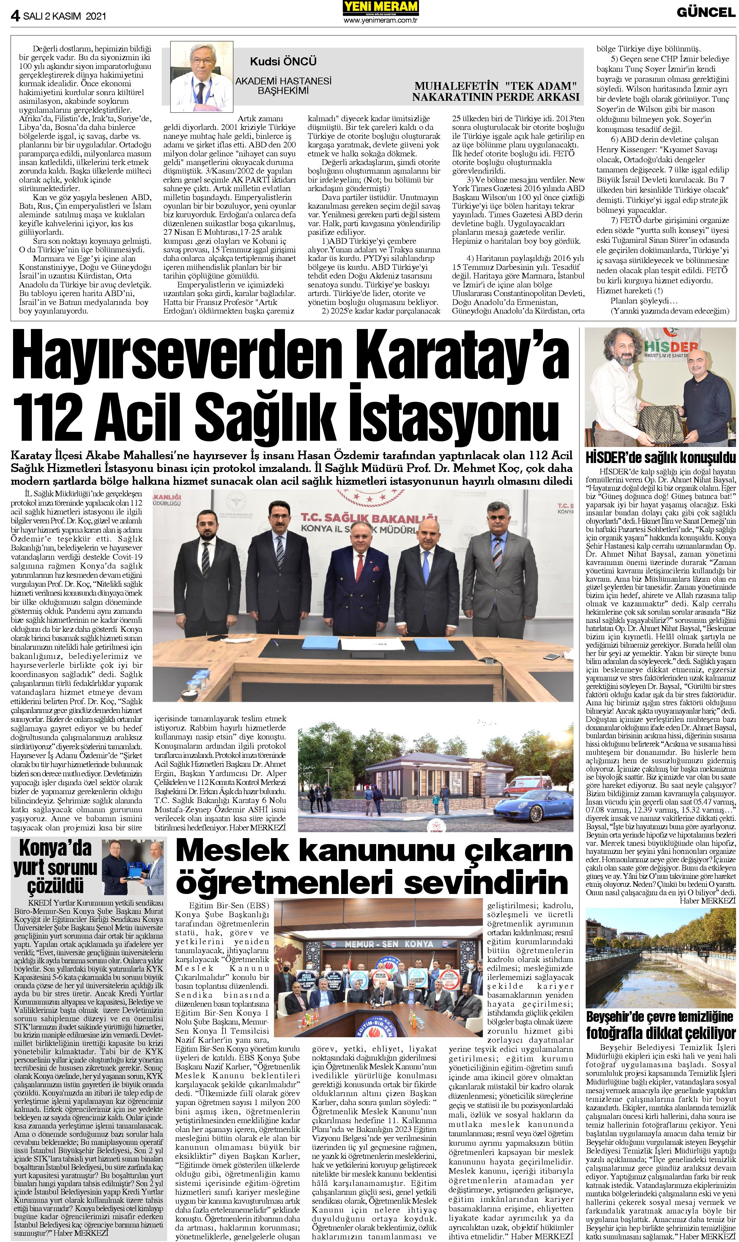 3 Kasım 2021 Yeni Meram Gazetesi