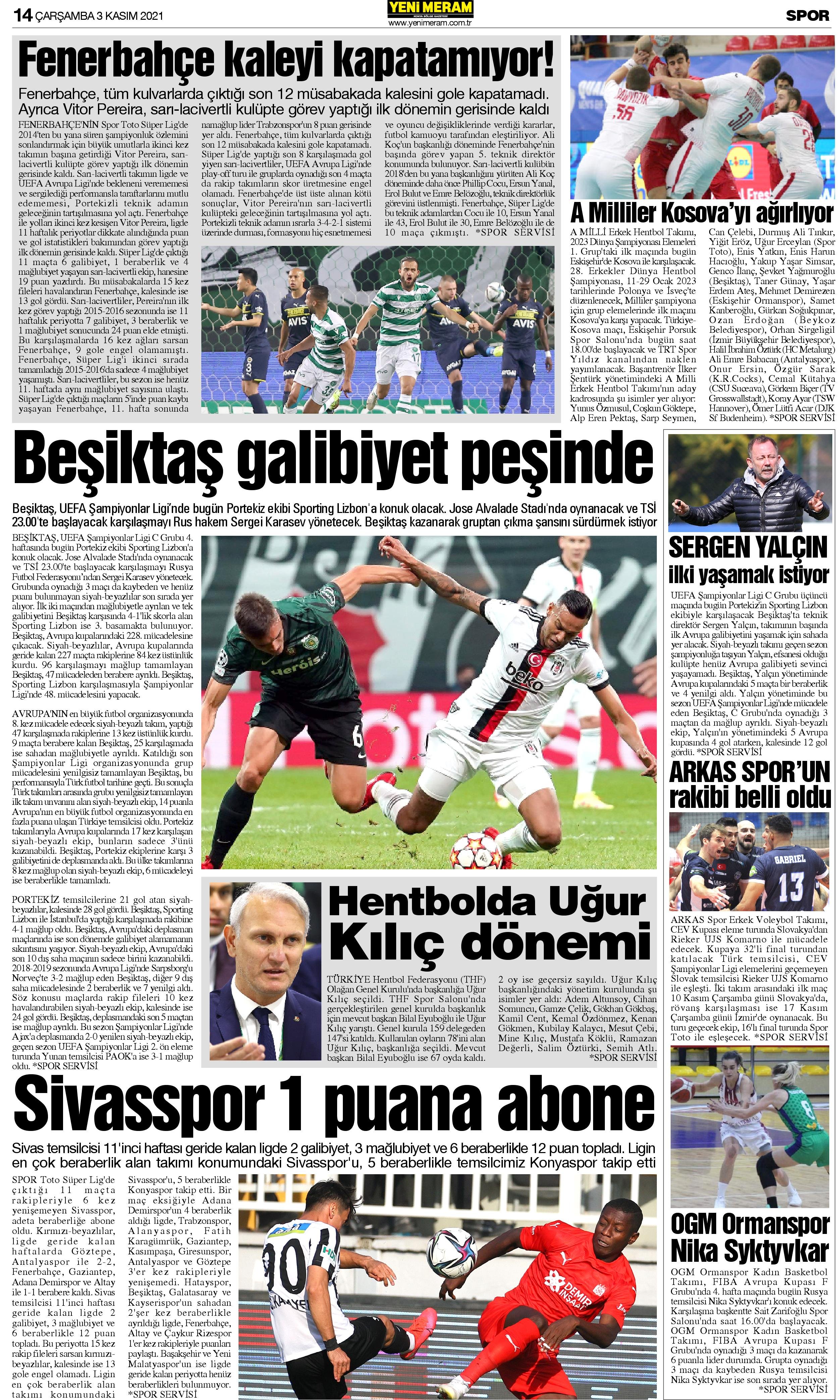 3 Kasım 2021 Yeni Meram Gazetesi