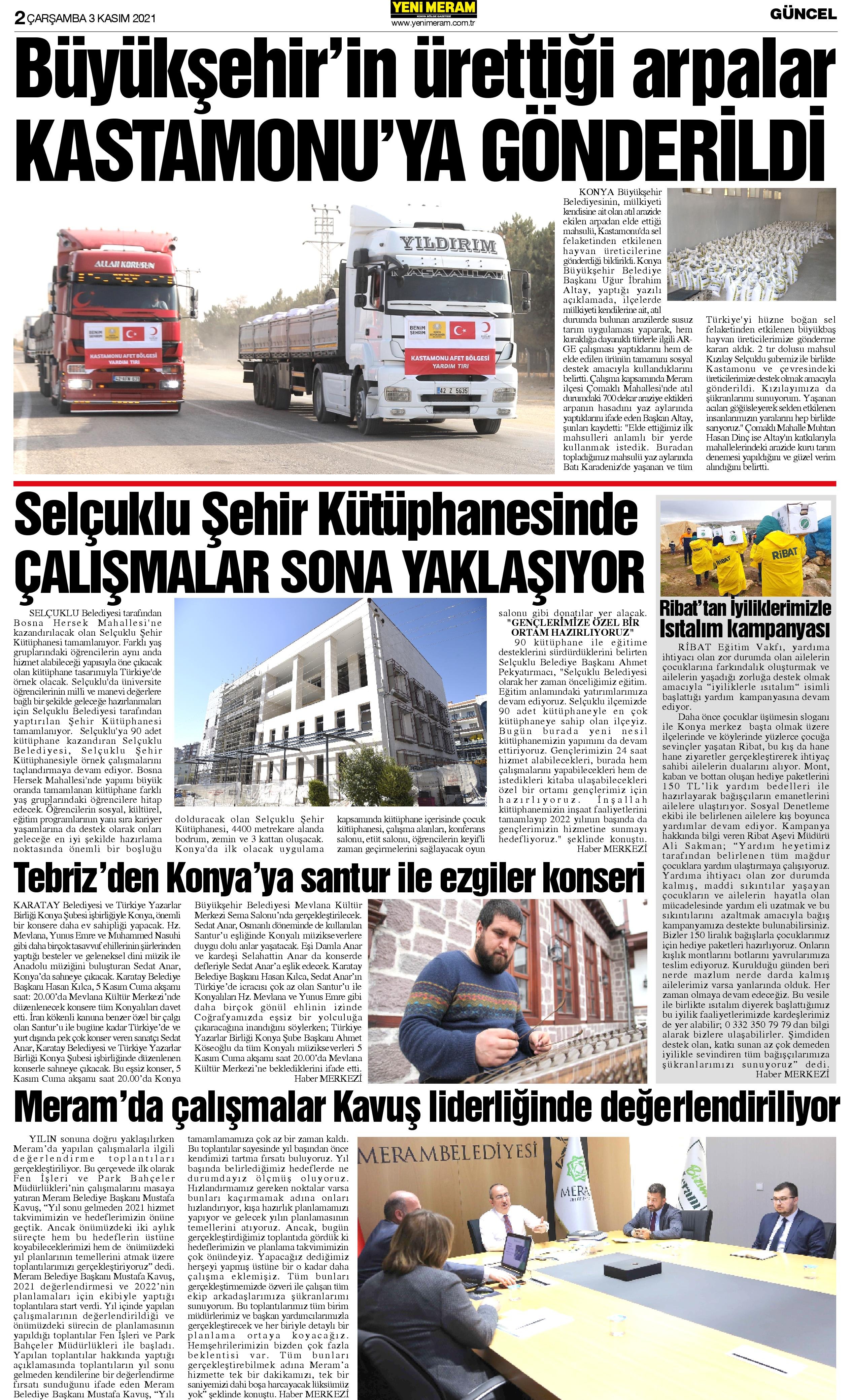 3 Kasım 2021 Yeni Meram Gazetesi